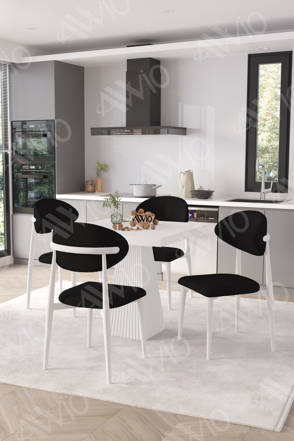 Elizya Beyaz Polo Metal Sandalye 90x90 Kare Yemek Masası Mutfak Masası Masa Sandalye Takımı Beyaz