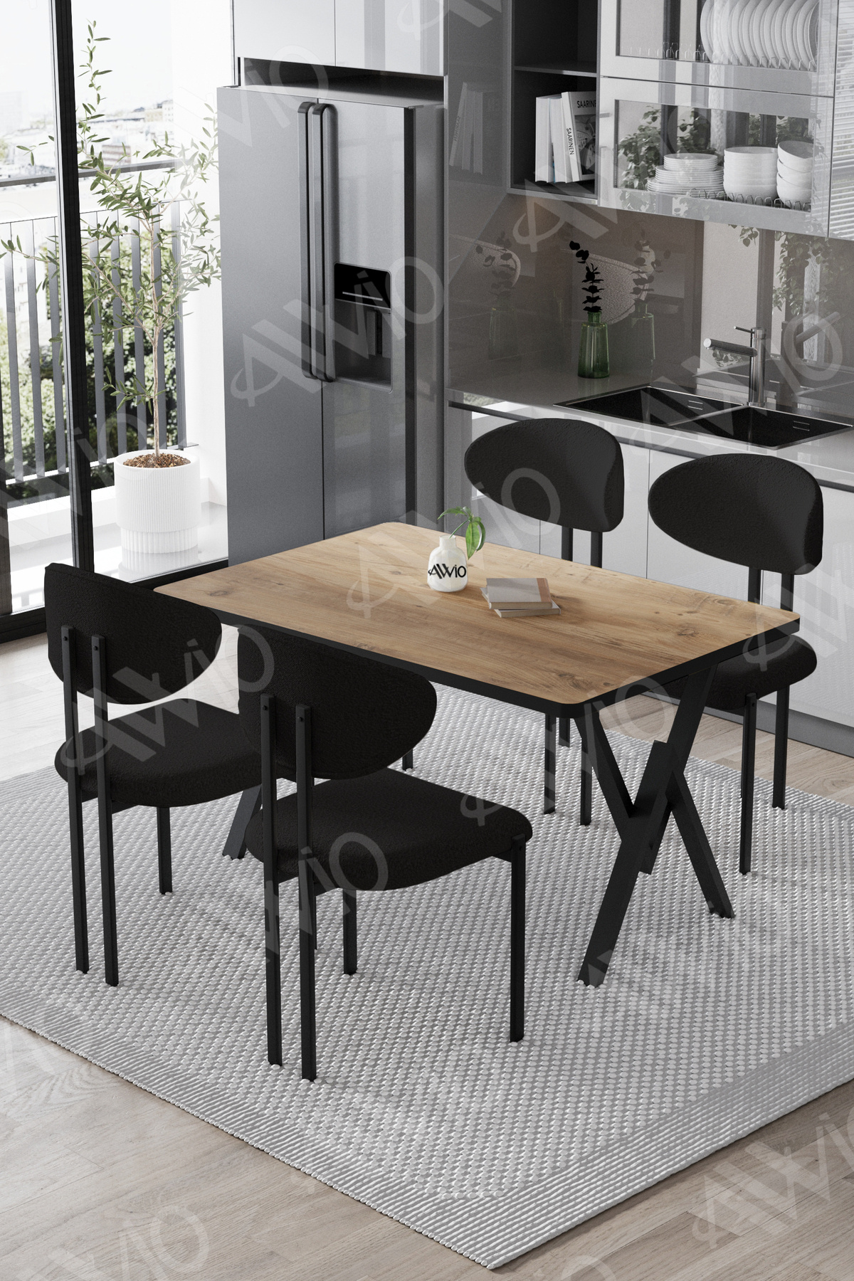 Etna Lotus 80x120 Yemek Masası Mutfak Masası Ofis Masası 4 Kişilik Masa Sandalye Takımı Akça Masa Sandalye Siyah