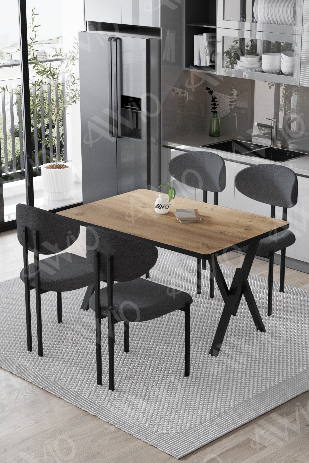 Etna Lotus 80x120 Yemek Masası Mutfak Masası Ofis Masası 4 Kişilik Masa Sandalye Takımı Akça Masa Sandalye Antrasit Gri