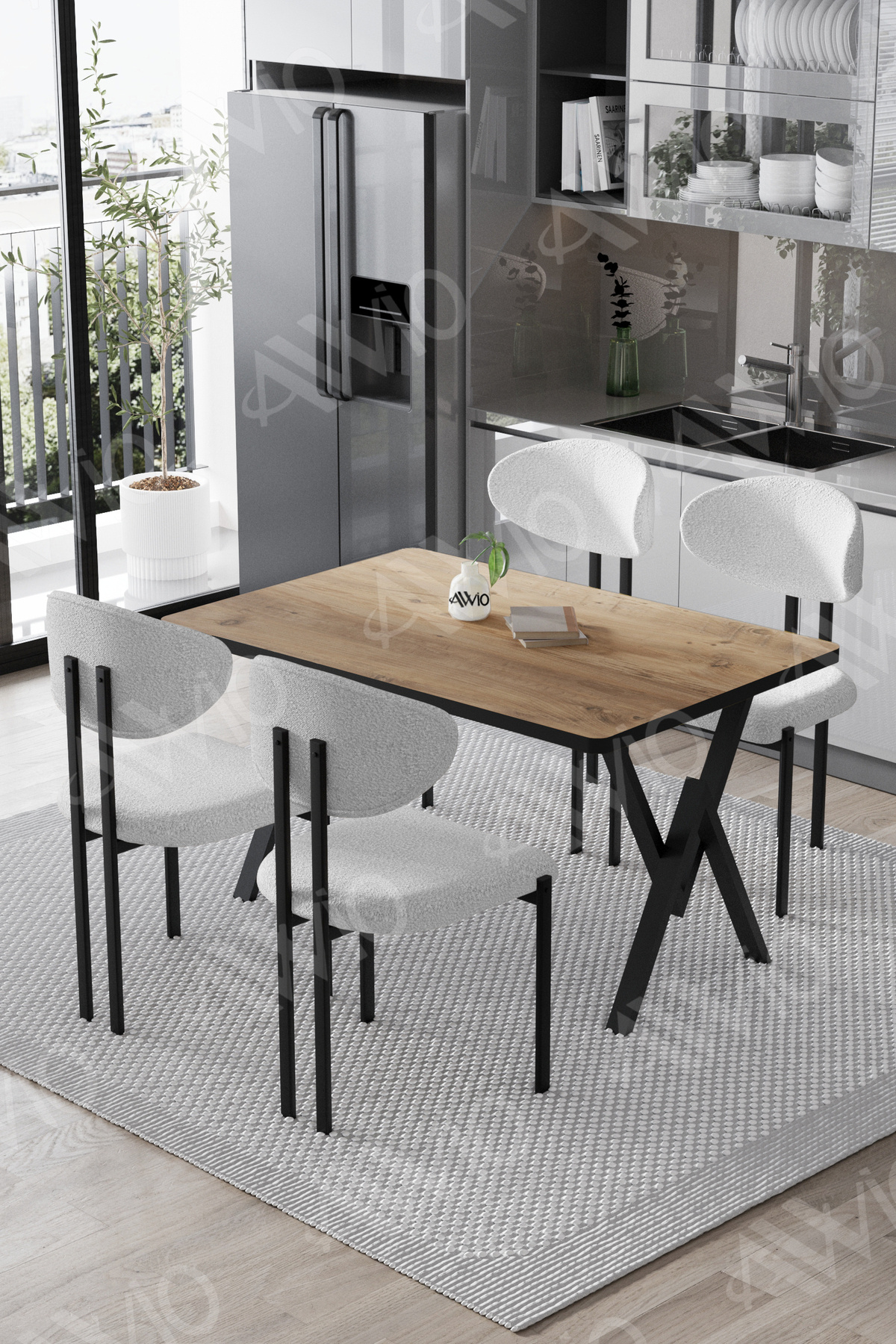 Etna Lotus 80x120 Yemek Masası Mutfak Masası Ofis Masası 4 Kişilik Masa Sandalye Takımı Akça Masa Sandalye Beyaz