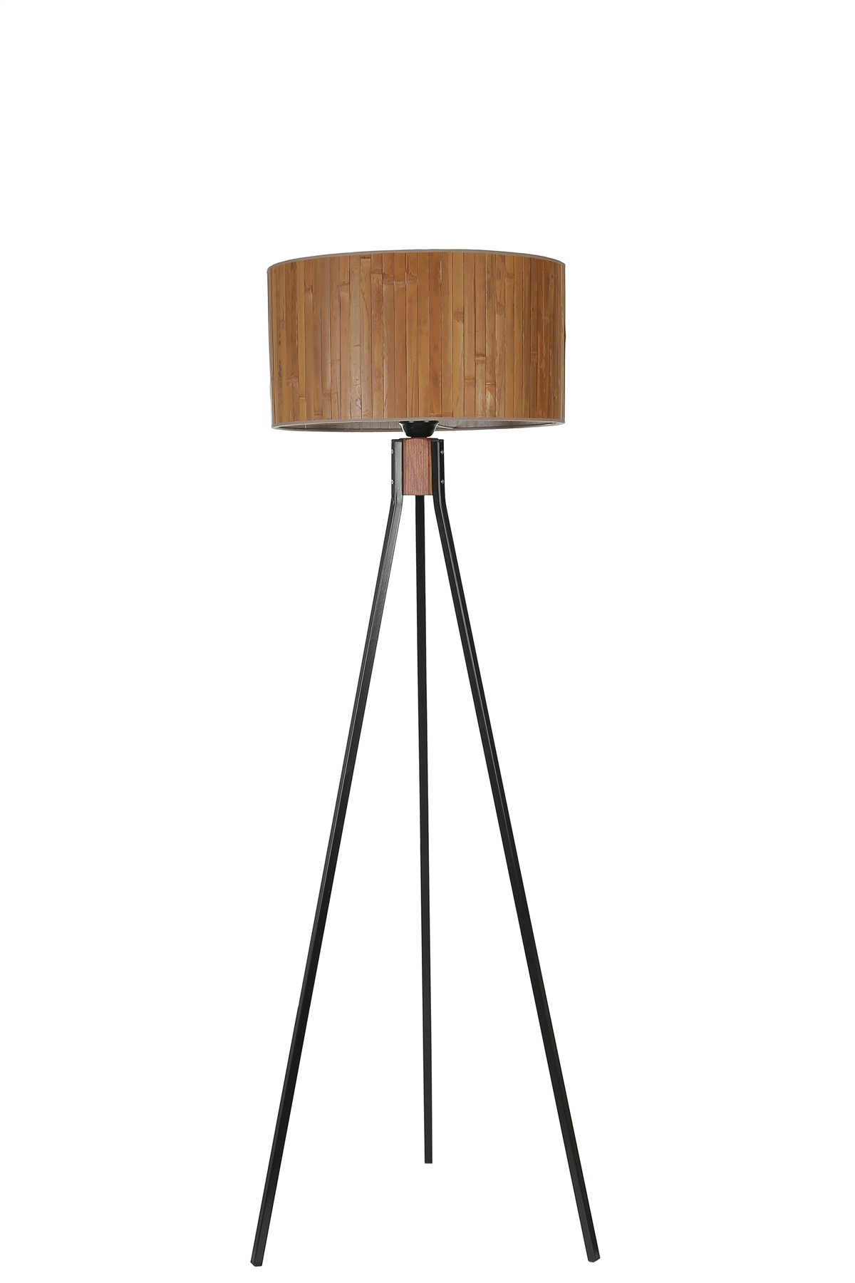Fısco Tripod Siyah Lambader Silindir Bambu 01 Abajurlu