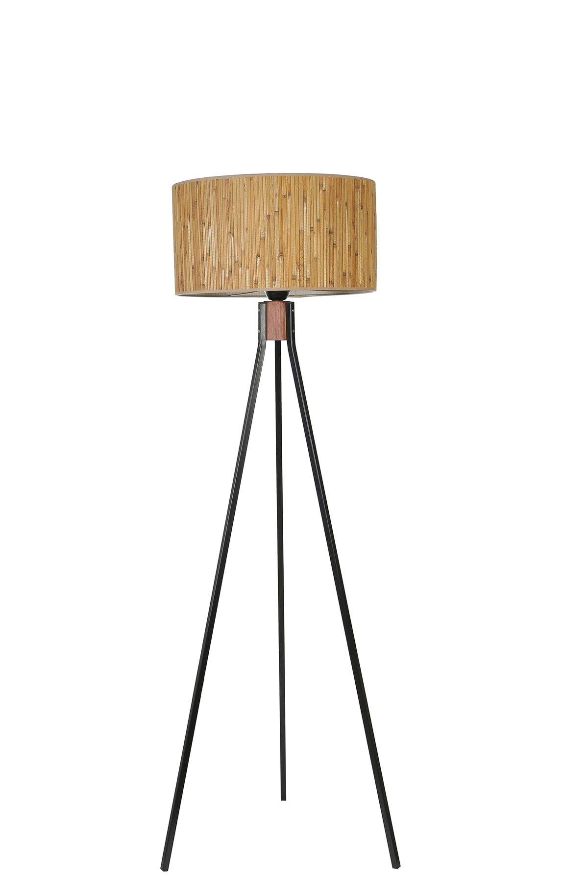 Fısco Tripod Siyah Lambader Silindir Bambu 07 Abajurlu
