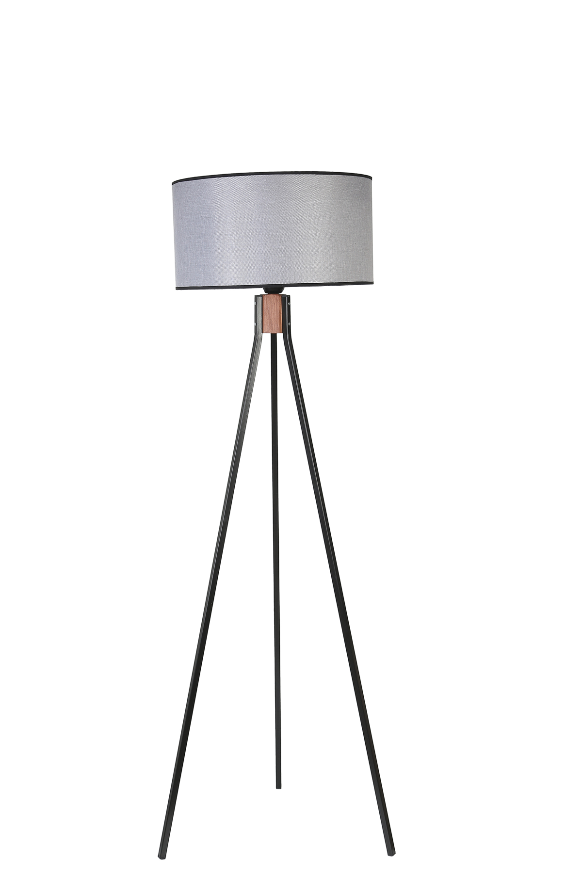 Fısco Tripod Siyah Lambader Silindir Hasır Gri Abajurlu
