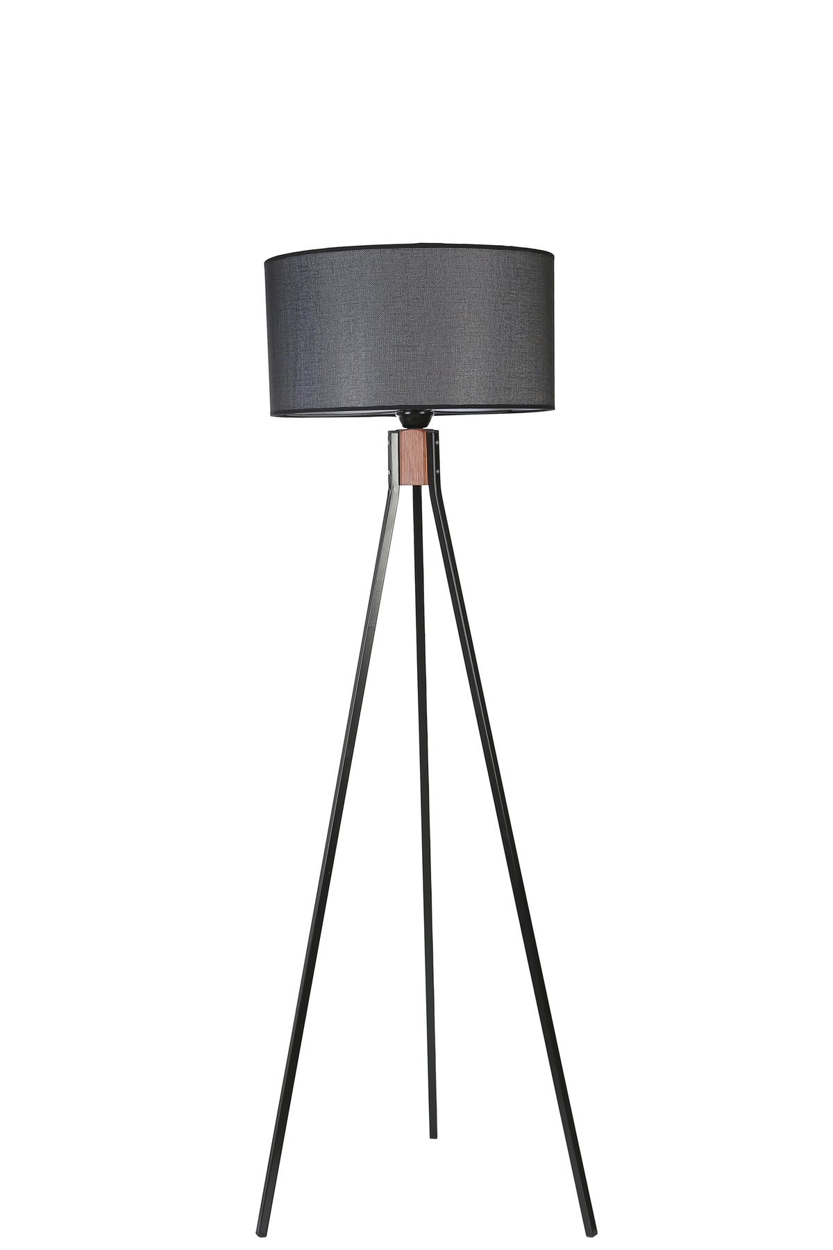 Fısco Tripod Siyah Lambader Silindir Hasır Siyah Abajurlu
