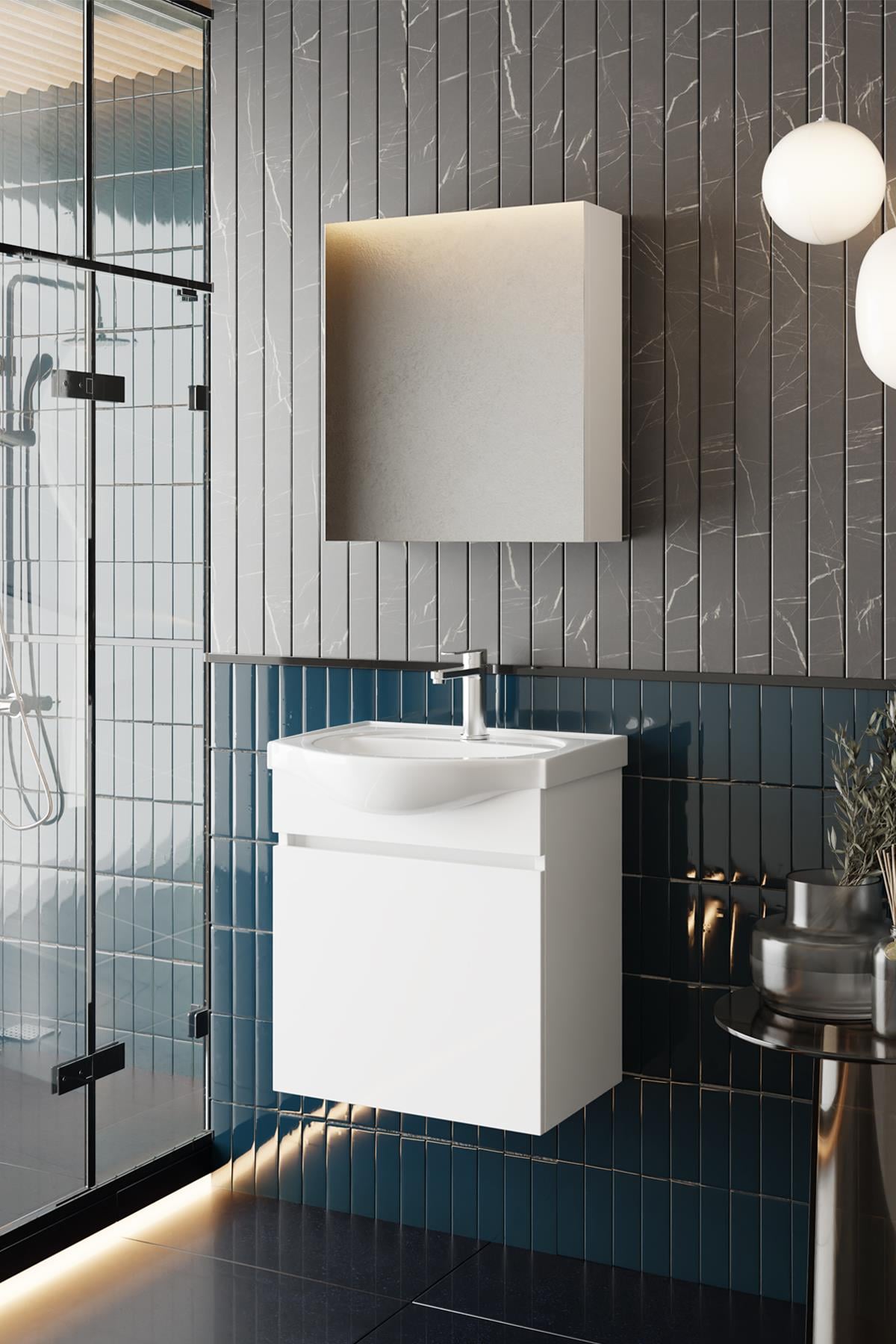 Fulya 50 Cm Mdf Lavabolu Aynalı Banyo Dolabı Seti Seramik Lavabo Dahil Beyaz Mdf