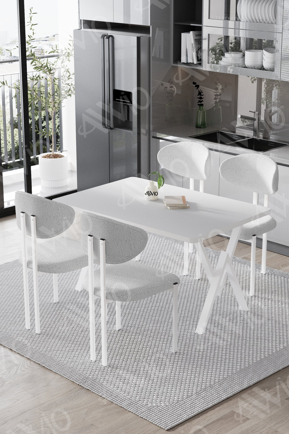 Hauga Lotus Sandalye 80x120 Yemek Masası Mutfak Masası 4 Kişilik Masa Sandalye Takımı Beyaz Masa Sandalye Beyaz