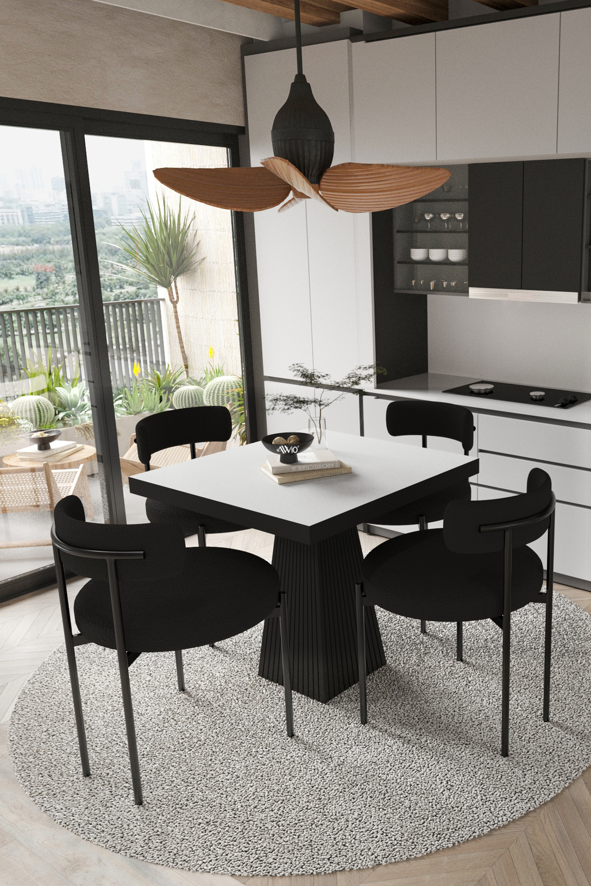 Lago Siyah Lake MDF Ayak 80x80 Yemek Masası Mutfak Masası 4 Kişilik Masa Takımı Teddy Sandalye Beyaz
