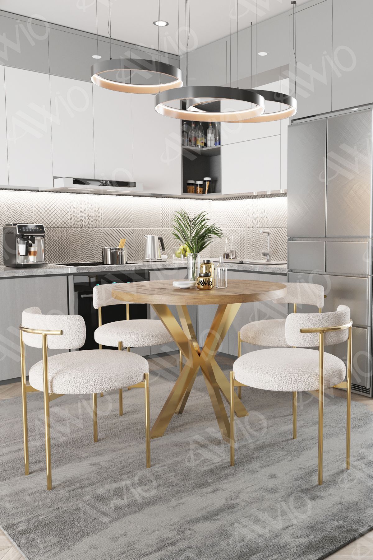 Lea Mat Gold Ayak 4'lü Teddy Sandalye 90x90 Masa Sandalye Takımı Akça