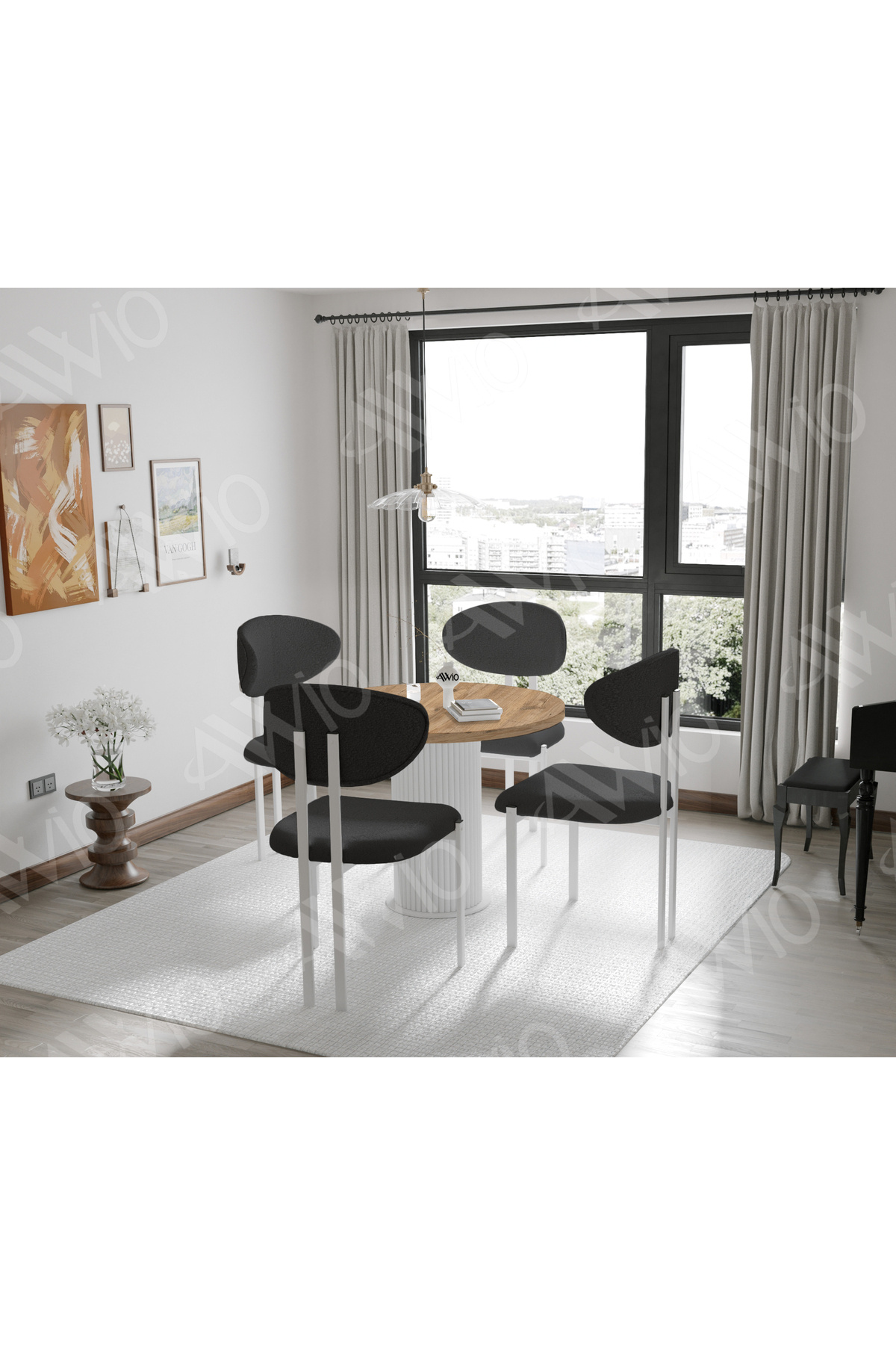 Loures Serisi Bohem Ayak 4'lü Lotus Sandalye 90x90 Masa Sandalye Takımı Akça 90x90 Masa Sandalye Antrasit Gri