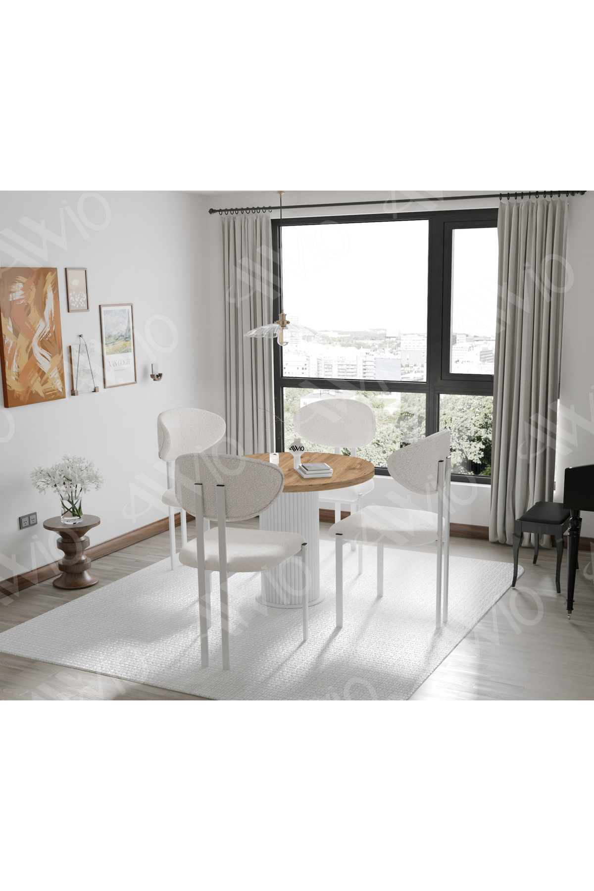 Loures Serisi Bohem Ayak 4'lü Lotus Sandalye 90x90 Masa Sandalye Takımı Akça 90x90 Masa Sandalye Beyaz