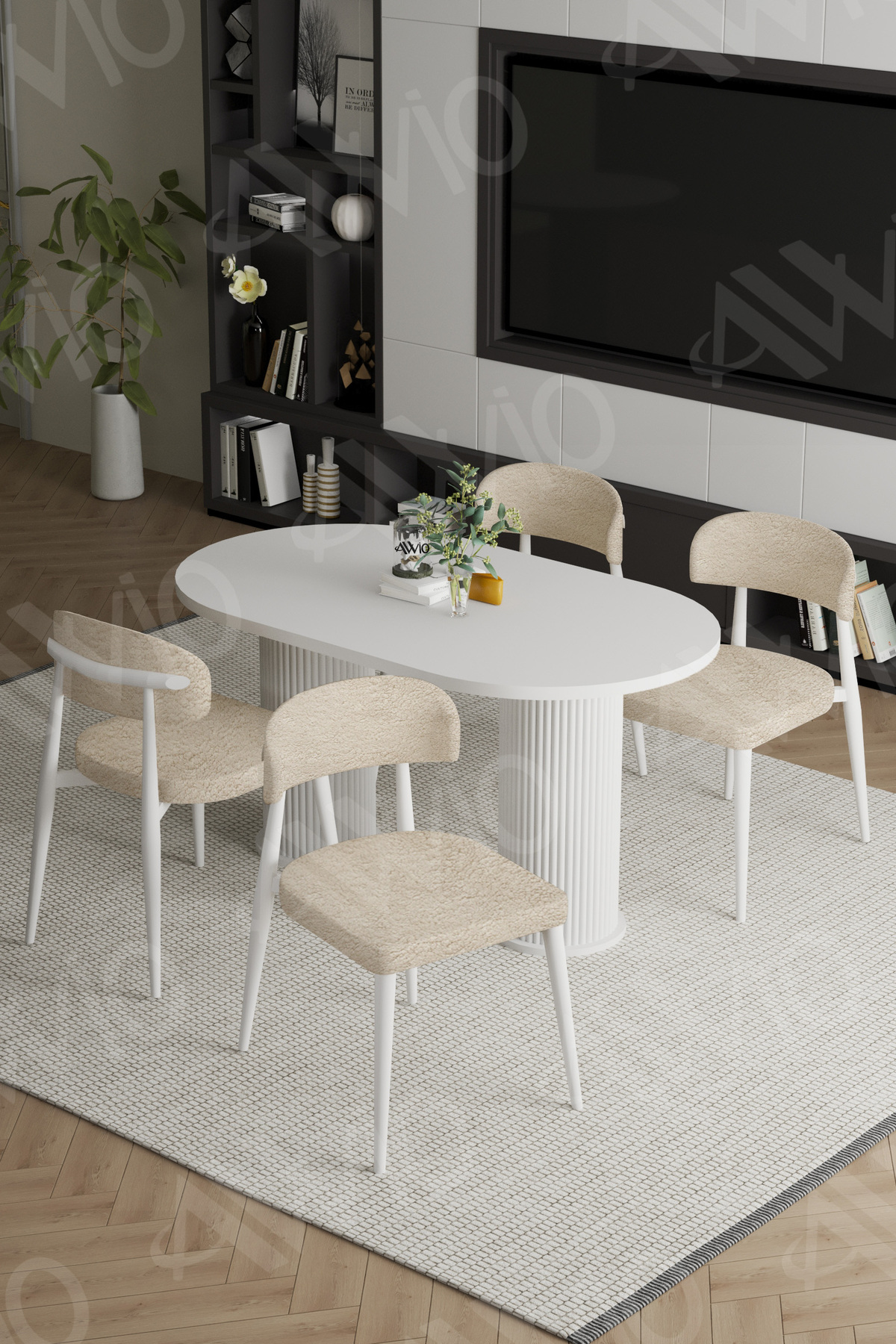 Lyon Beyaz Bohem Ayak Polo Sandalye 80x140 Mutfak Masa Sandalye Takımı Beyaz