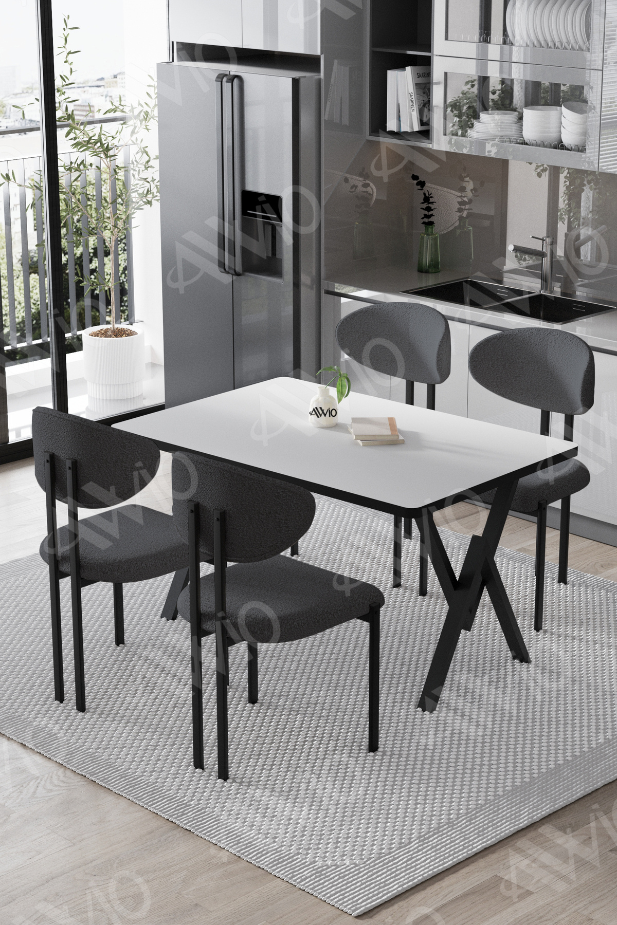 Mara Lotus Sandalye 80x120 Yemek Masası Mutfak Masası 4 Kişilik Masa Sandalye Takımı Düz Beyaz Masa Sandalye Antrasit Gri