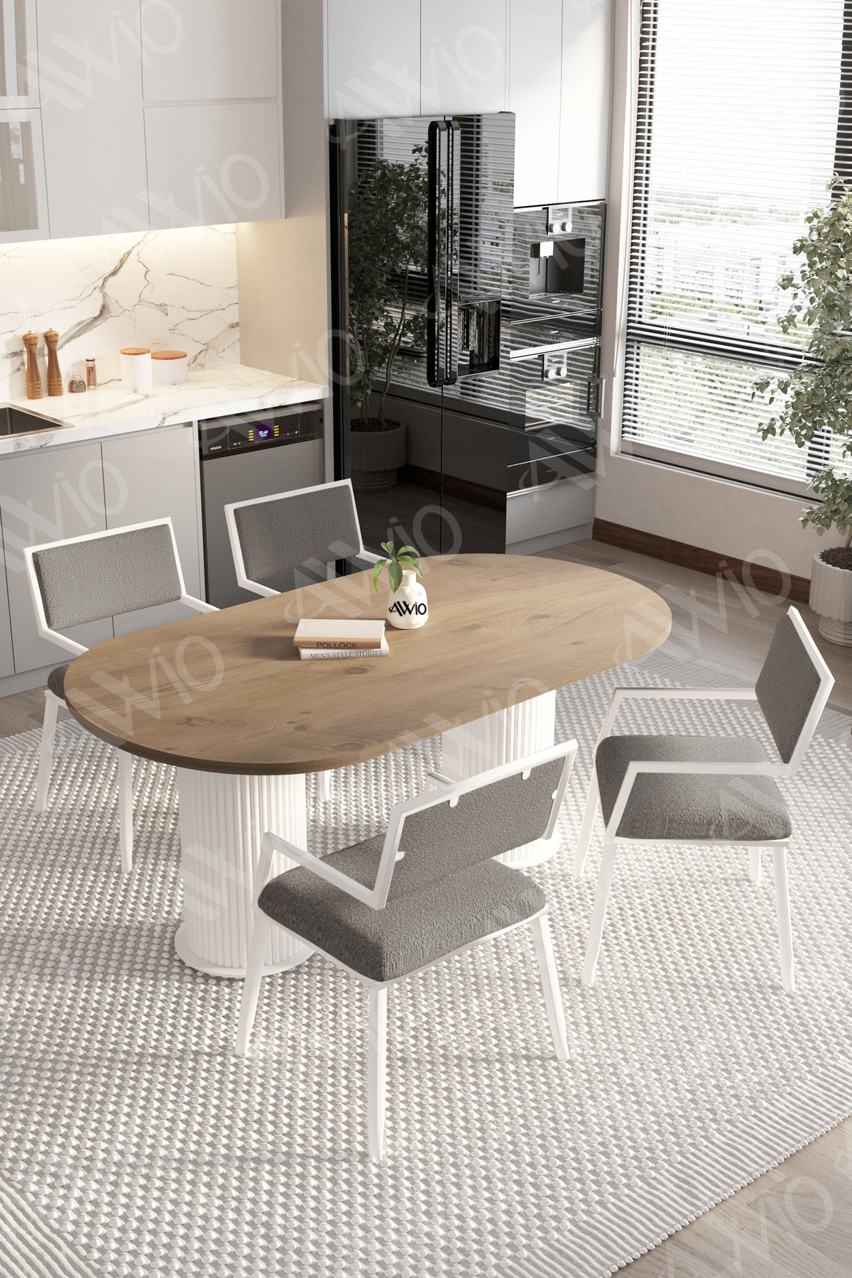 Marla 80x140 Yemek Masası Mutfak Masası 4 Kişilik Masa Sandalye Takımı Akça-Gri