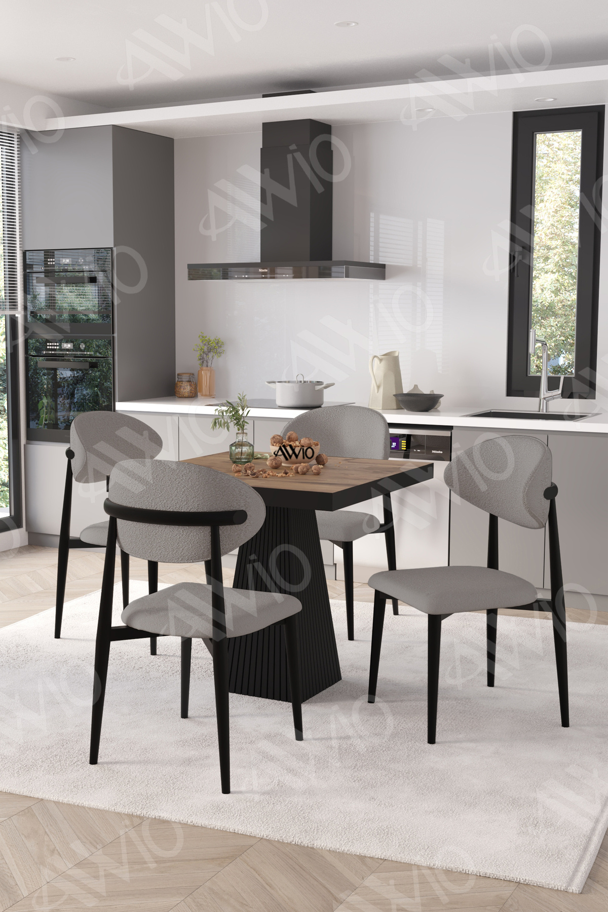 Marven Siyah Polo Metal Sandalye 90x90 Kare Yemek Masası Mutfak Masası Masa Sandalye Takımı Akça