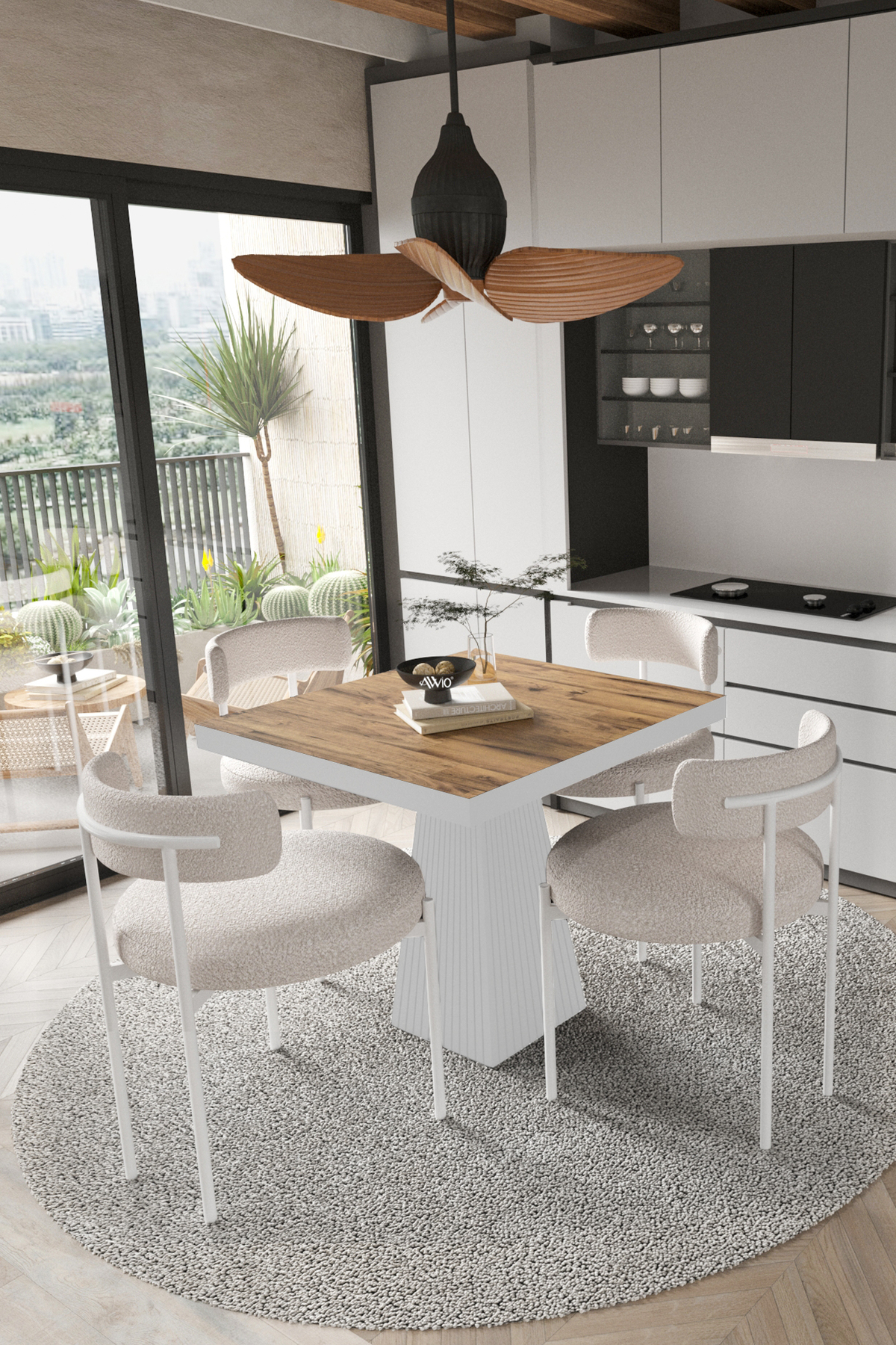 Mayer Beyaz Lake MDF Ayak 90x90 Yemek Masası Mutfak Masası 4 Kişilik Masa Takımı Teddy Sandalye Akça