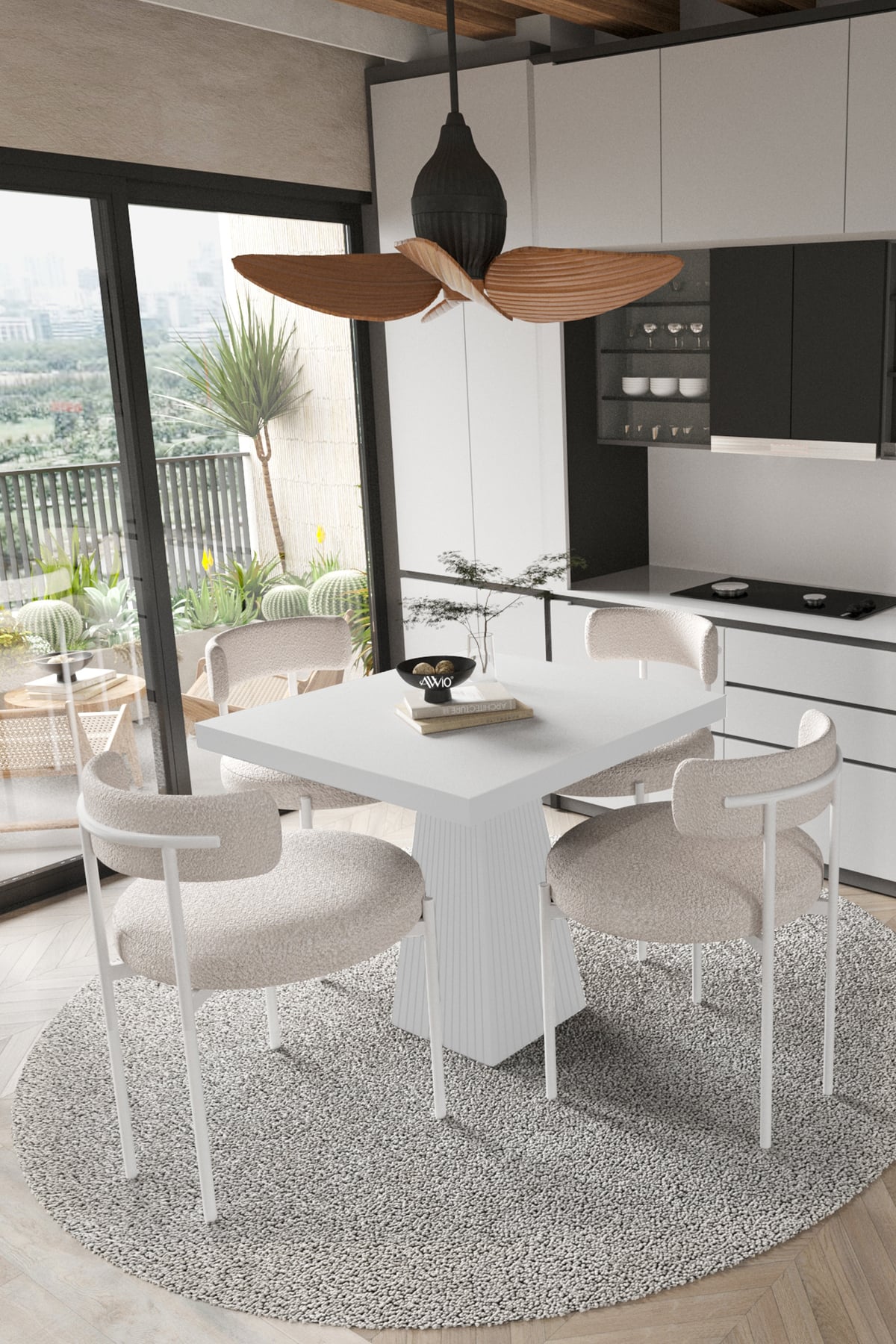 Mayer Beyaz Lake MDF Ayak 90x90 Yemek Masası Mutfak Masası 4 Kişilik Masa Takımı Teddy Sandalye Beyaz