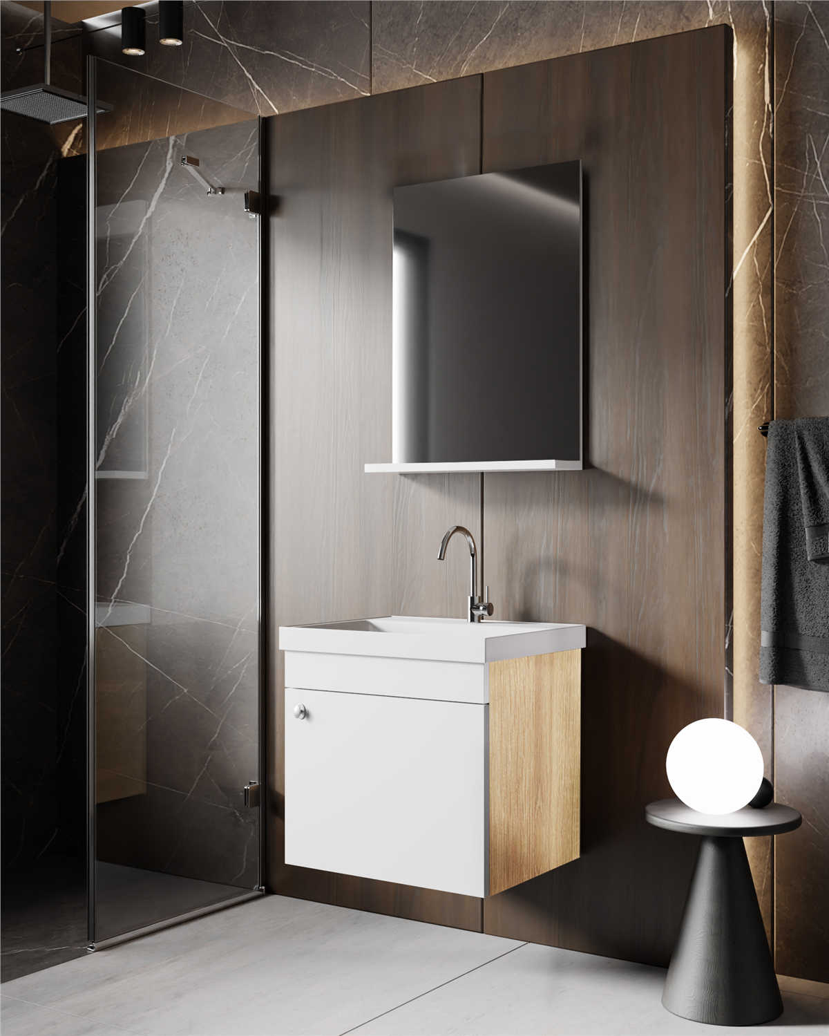 Milano 50 Cm Lavabolu Banyo Dolabı,lavabo Dahil, Ayna Dahil,sonomo Meşe