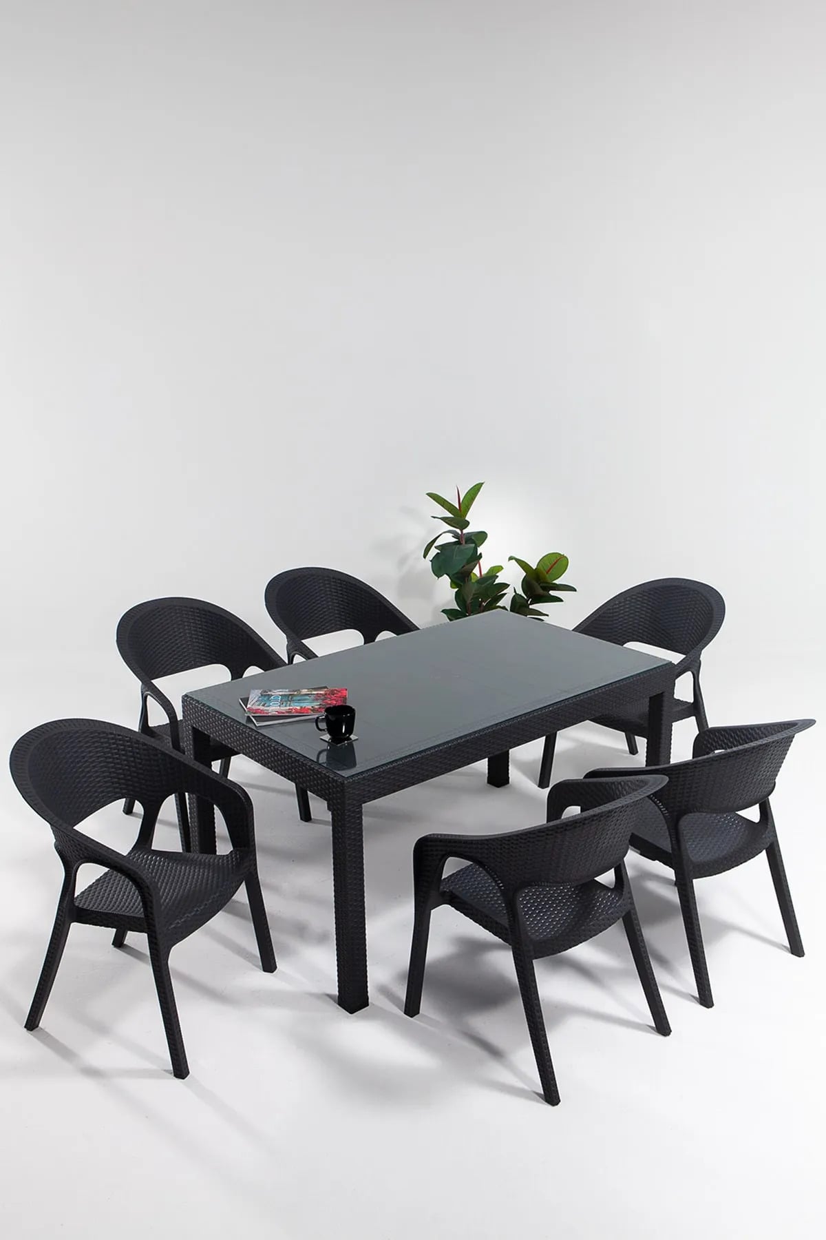 Mobetto Garden Camlı 90x150 Bahçe&balkon&teras Masa Seti - Antrasit