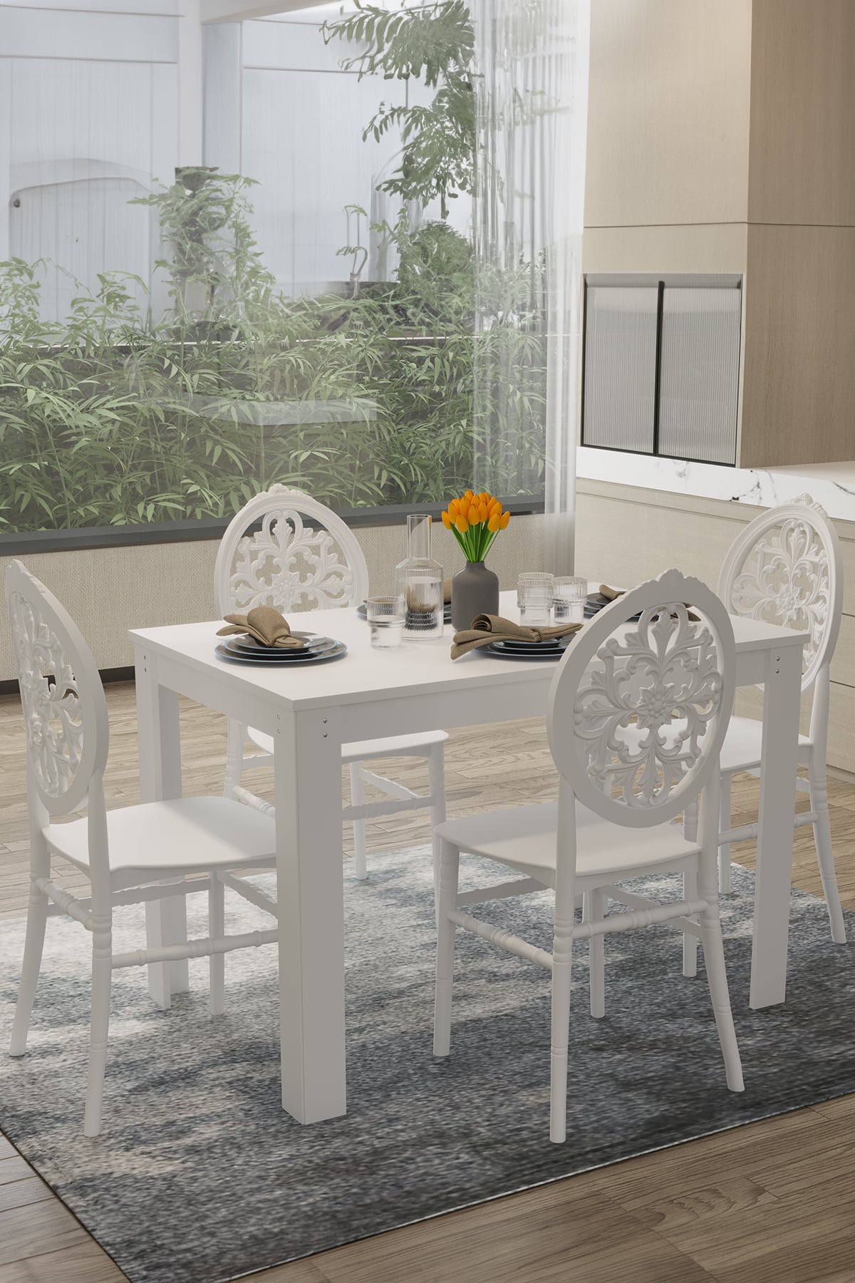 Mobetto Home Arda Masa / Venüs Sandalye Mutfak Masa Takımı- Beyaz