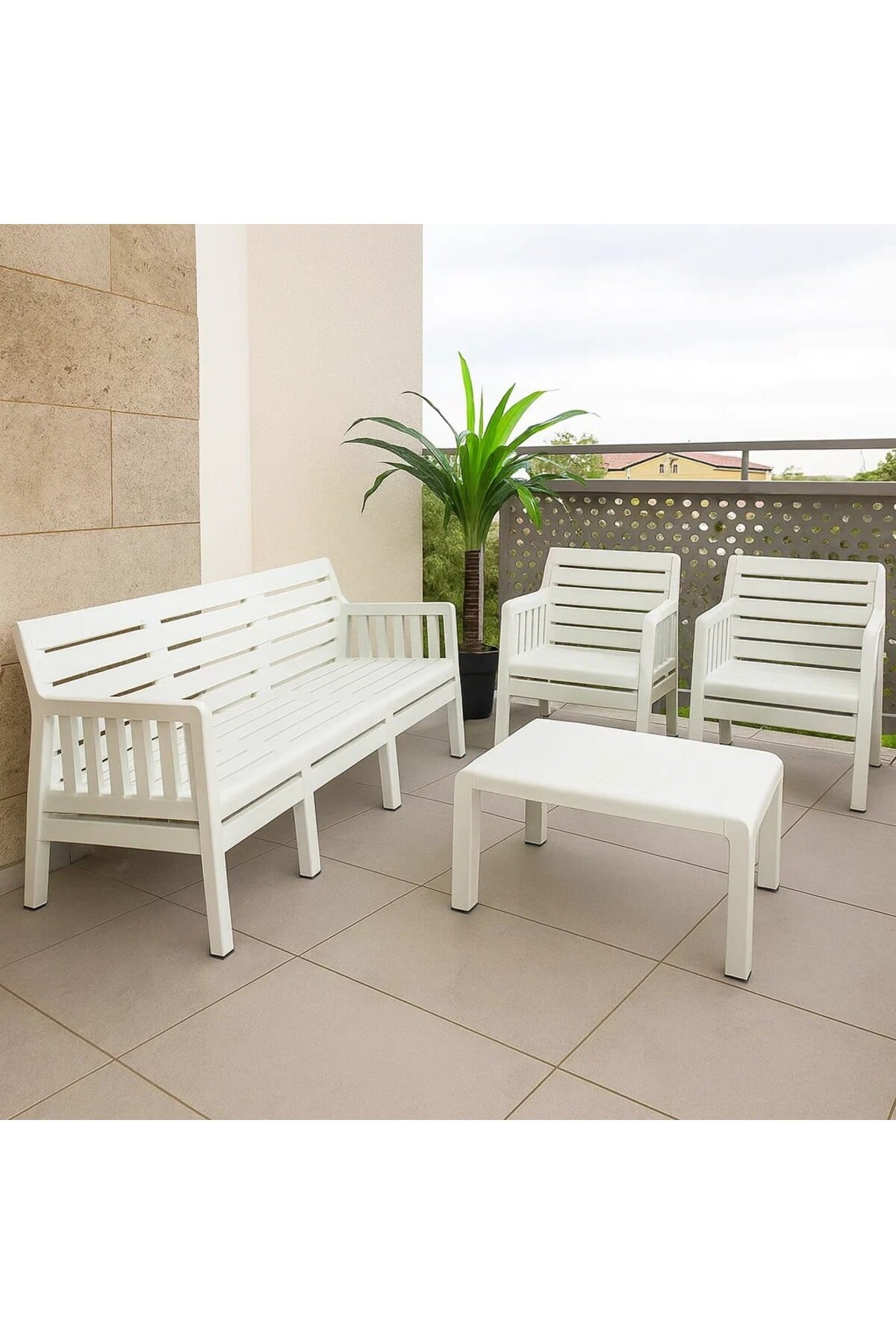 Mobetto Lara 3 1 1 S Mindersiz Bahçe Takımı Balkon - Bahçe - Teras Mobilyası / Beyaz
