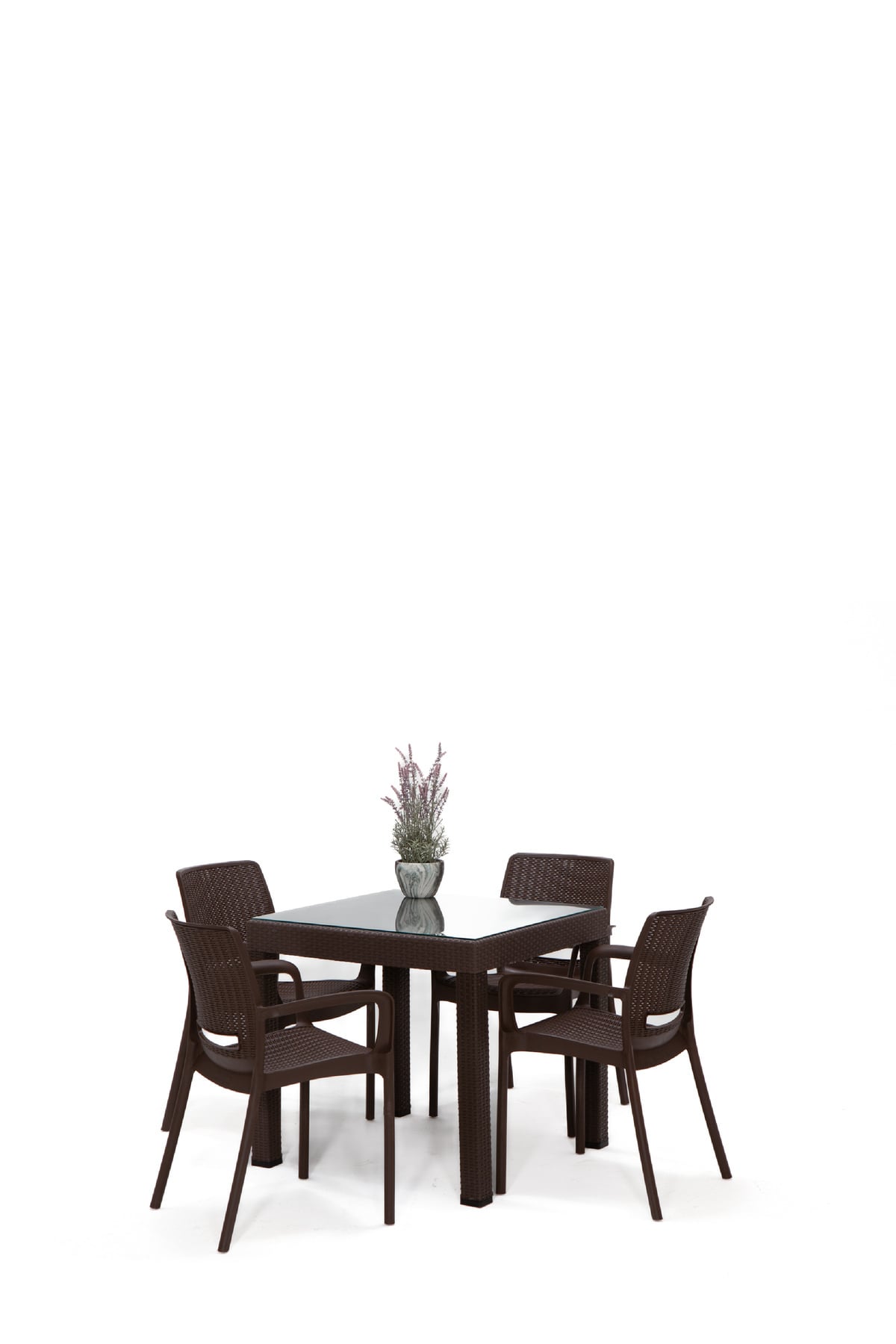 Mobetto Rattan Small Lüx Camlı Kahve Masa Takımı Bahçe&balkon 1 Camlı Masa 4 Sandalye