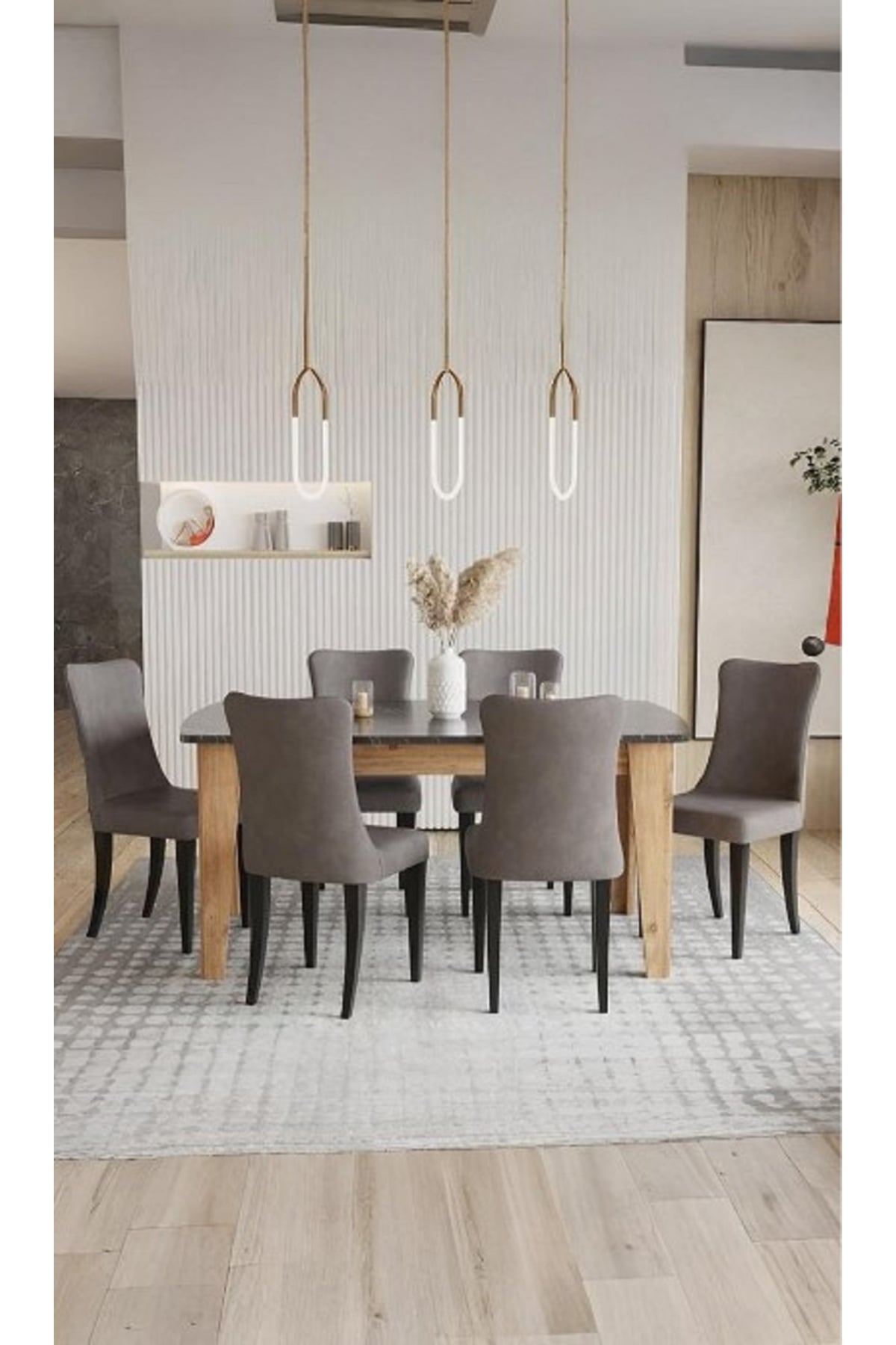 Modalife Avrupa 6 Sandalye 1 Açılır Masa Yemek Masası Takımı 6 Kişilik - Atlantik Çam