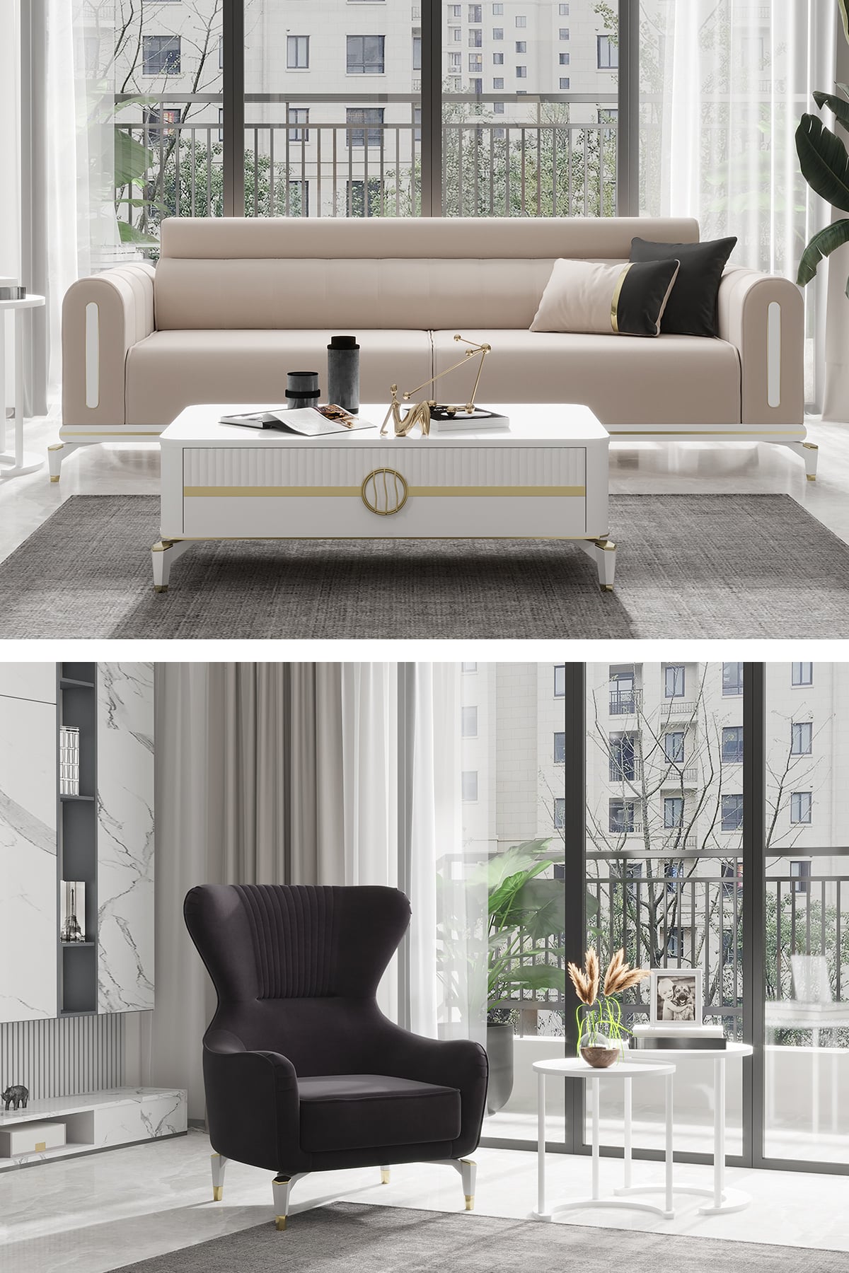 Modalife Bella Gold 3+1 Salon&oturma Odası Koltuk Takımı - Krem&Siyah
