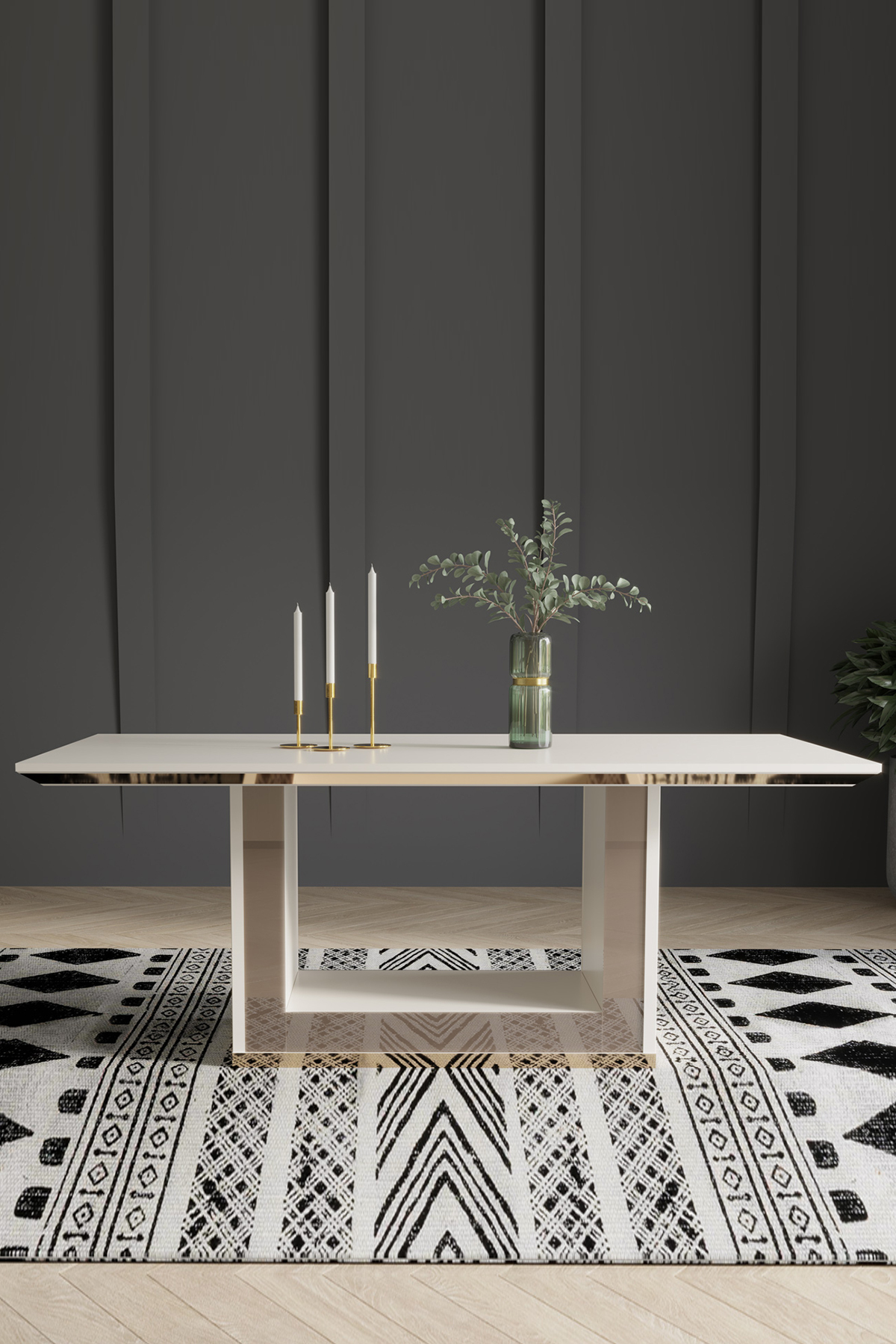 Modalife Bendis Sabit 190x100 Salon&oturma Odası Yemek Masası - Krem&Gold