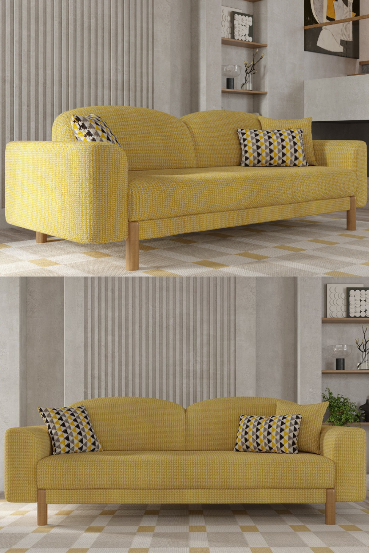 Modalife Bohem Plus Kanepe, Üçlü Koltuk, Salon Oturma Odası Üçlü Kanepe, Yataklı, İskandinav