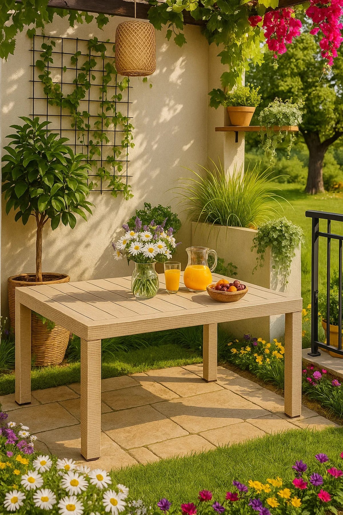 Modalife Nova Masa Rattan 90x150 Camsız Bahçe&balkon&teras Masası - Cappucino