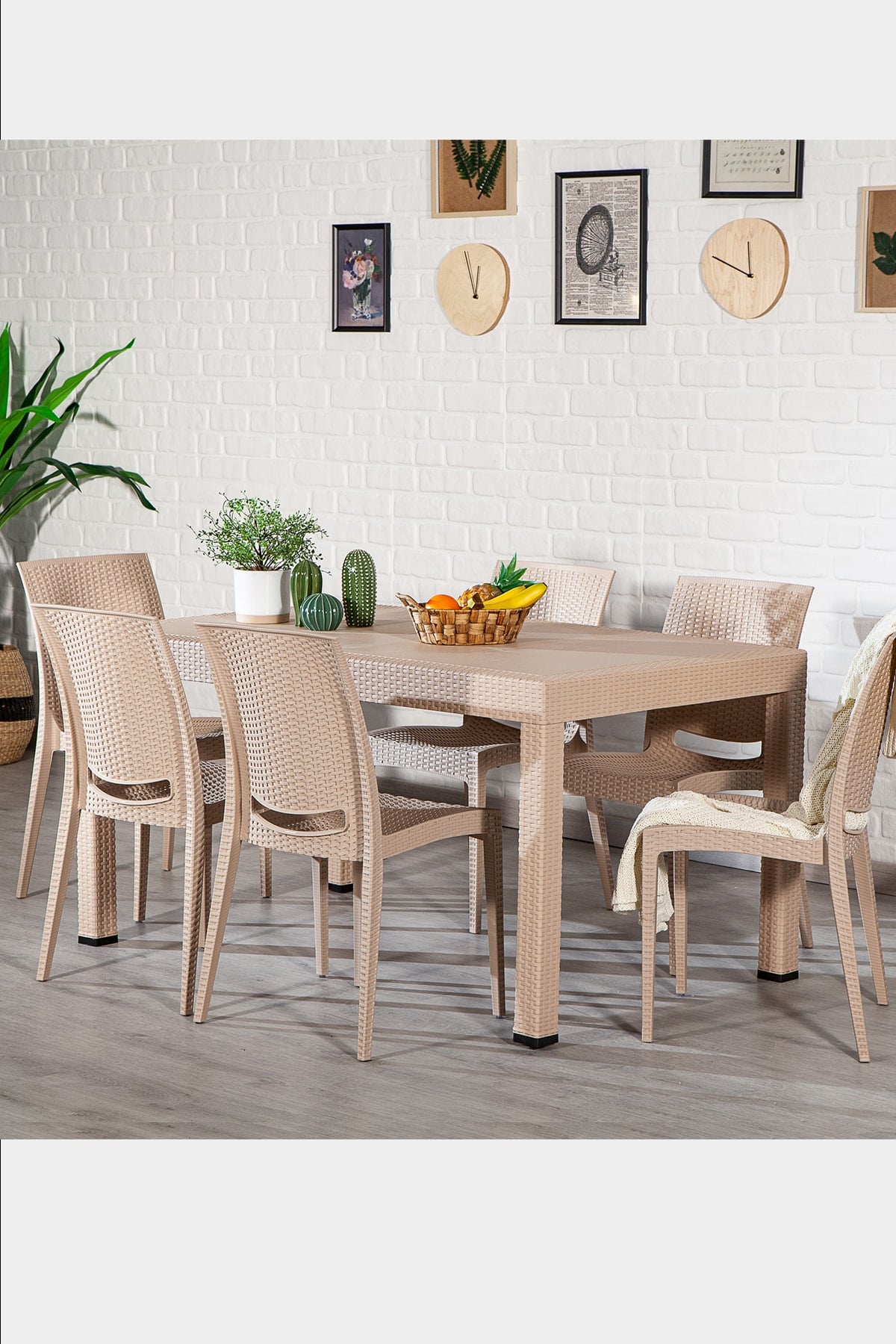 Modalife Rattan Home 6 Kişilik Bahçe Masa Takımı-cappucino