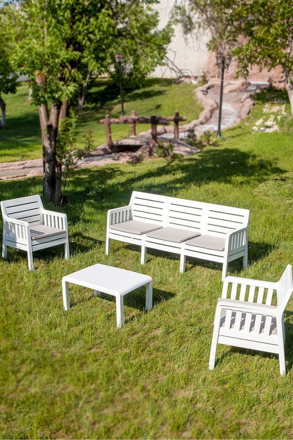 Modalife Silva 3-1-1-s Minderli Bahçe Takımı Balkon, Bahçe, Teras Mobilyası, 5li Bahçe Oturma Grubu Beyaz