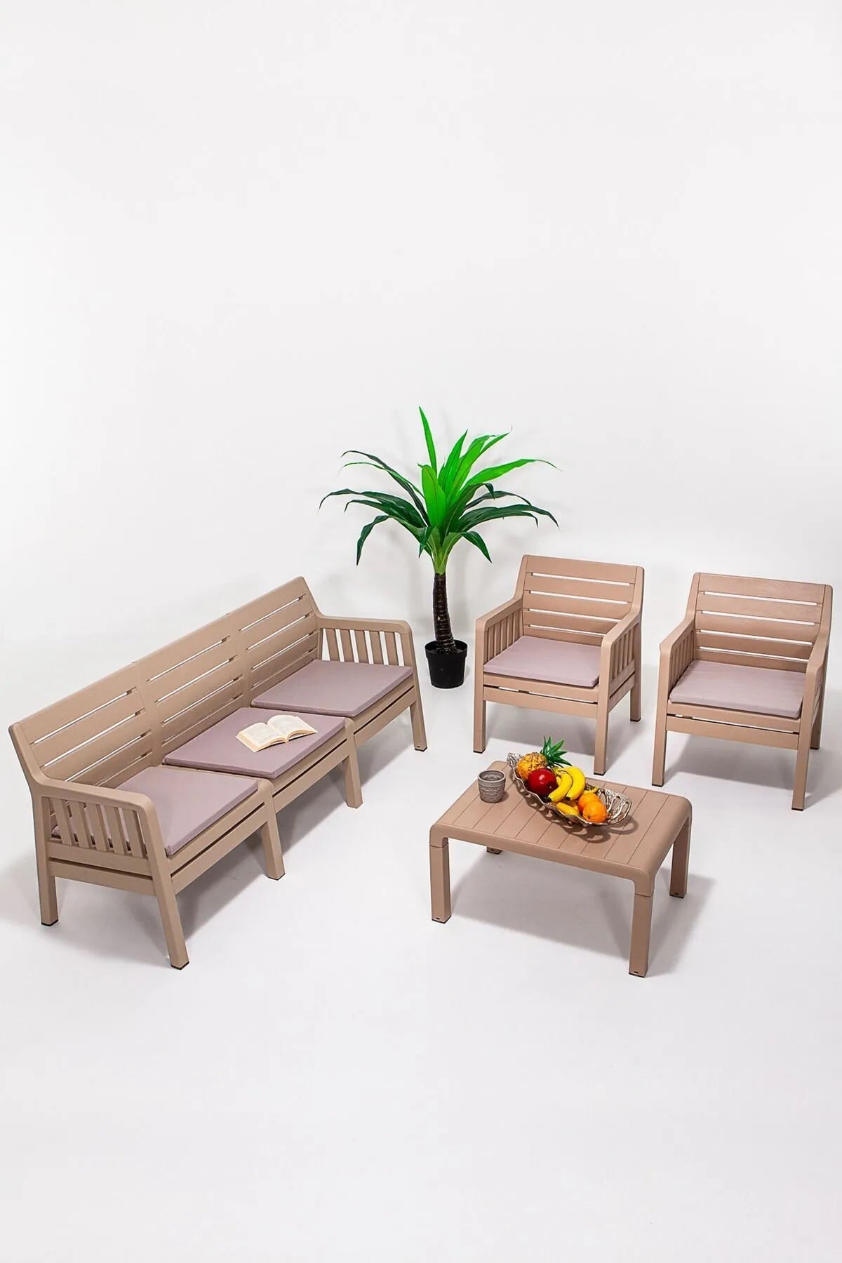 Modalife Silva 3-1-1-s Minderli Bahçe Takımı Balkon, Bahçe, Teras Mobilyası, 5li Bahçe Oturma Grubu Cappucino
