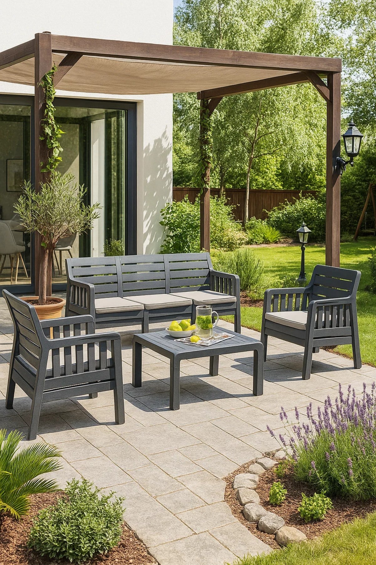 Modalife Yakamoz Bahçe Seti 3 1 1 S Minderli , Bahçe Takımı Balkon - Bahçe - Teras Mobilyası / Antrasit