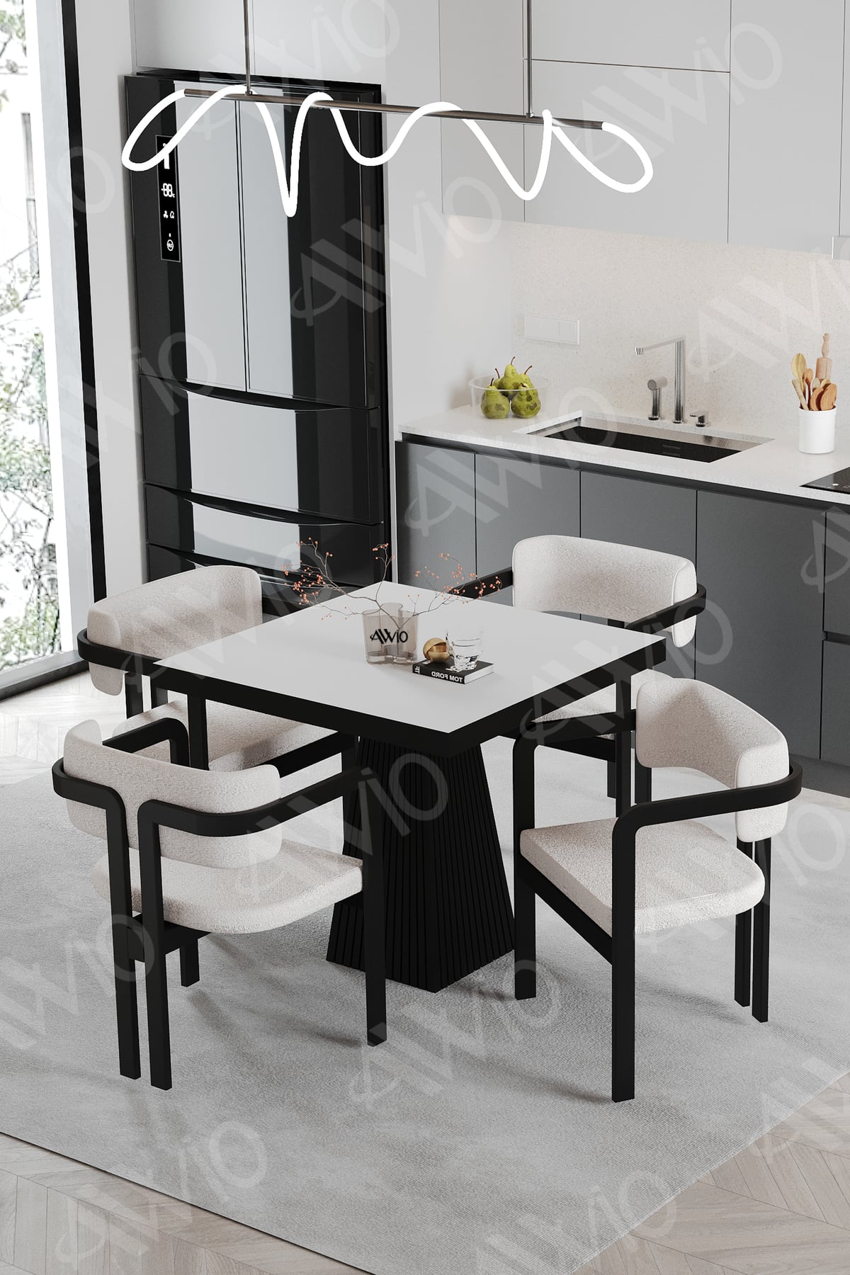 Nero Bohem Ayak Tokyo Demonte Sandalye 80x80 Yemek Masası Mutfak Masası 4 Kişilik Beyaz