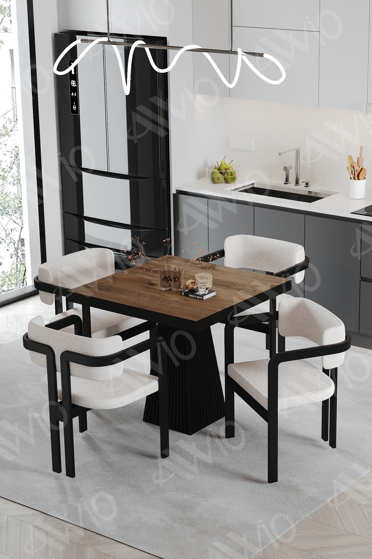 Nero Bohem Ayak Tokyo Demonte Sandalye 80x80 Yemek Masası Mutfak Masası 4 Kişilik Akça