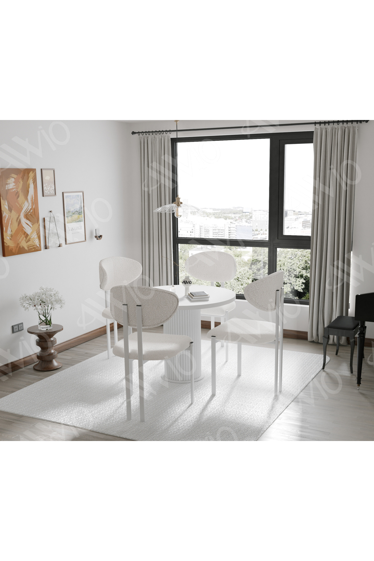 Noa Serisi Bohem Ayak 4'lü Lotus Sandalye 90x90 Masa Sandalye Takımı Beyaz 90x90 Masa Sandalye Beyaz