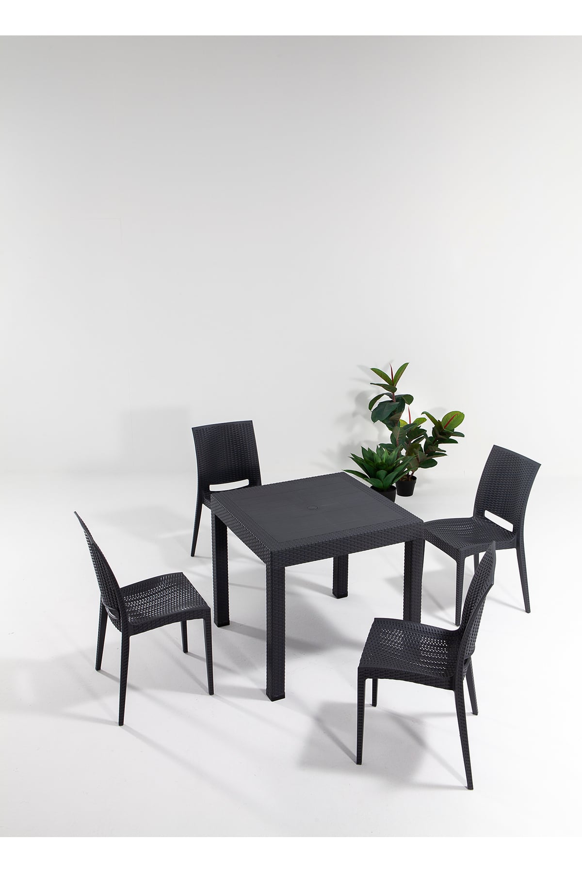 Sandalie Rattan 80x80 Bahçe&balkon&teras Masa Seti - Antrasit