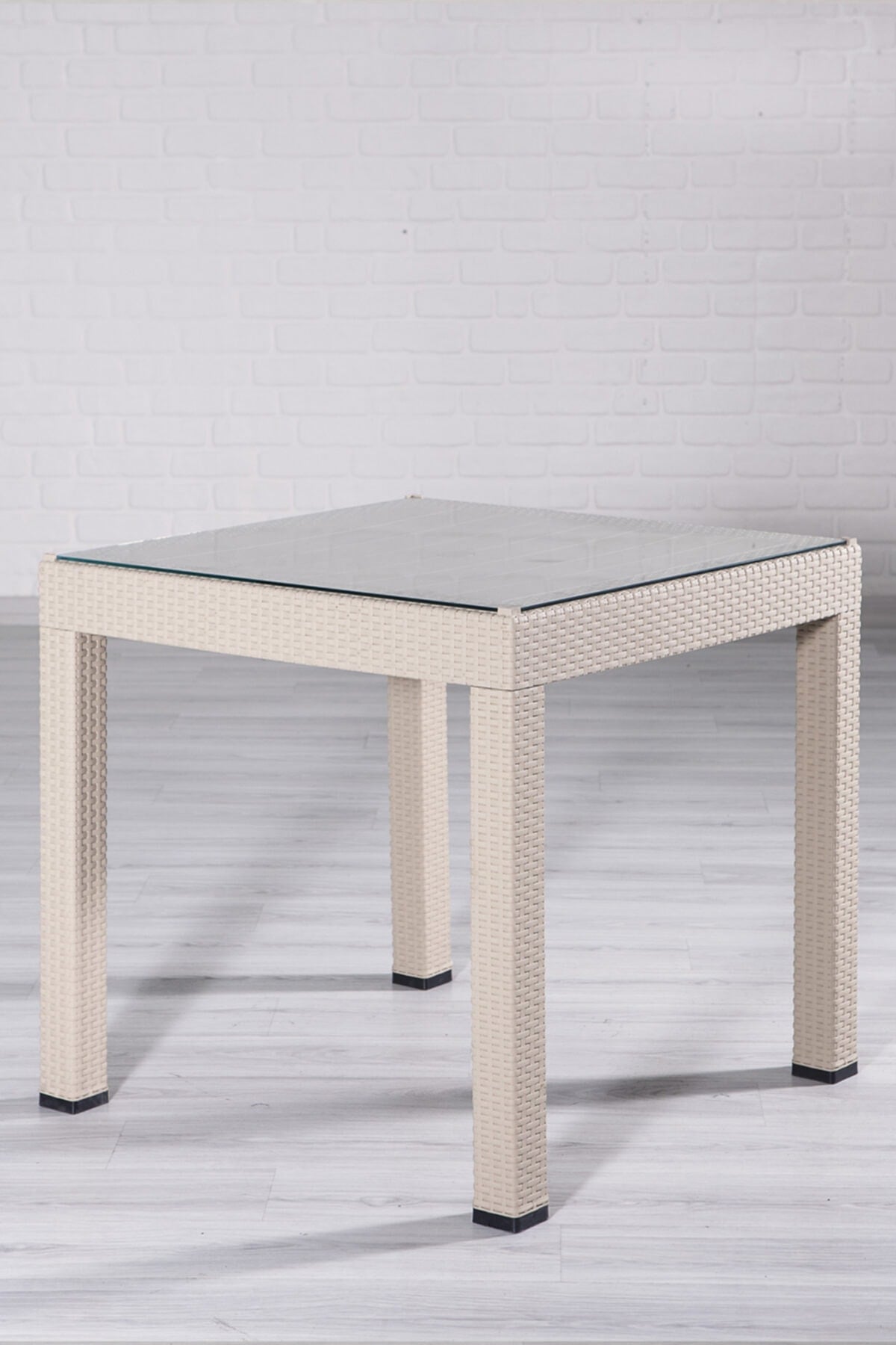Sandalie Rattan 80x80 Camlı Cappucino Masa - Bahçe&balkon&teras
