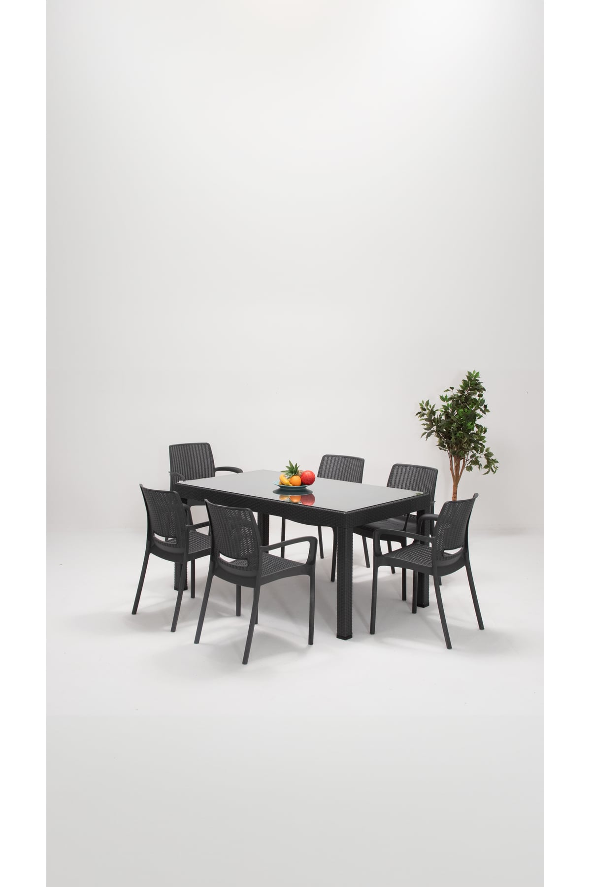 Sandalie Rattan Lüx Camlı 90x150 Bahçe&balkon&teras Masa Seti - Antrasit