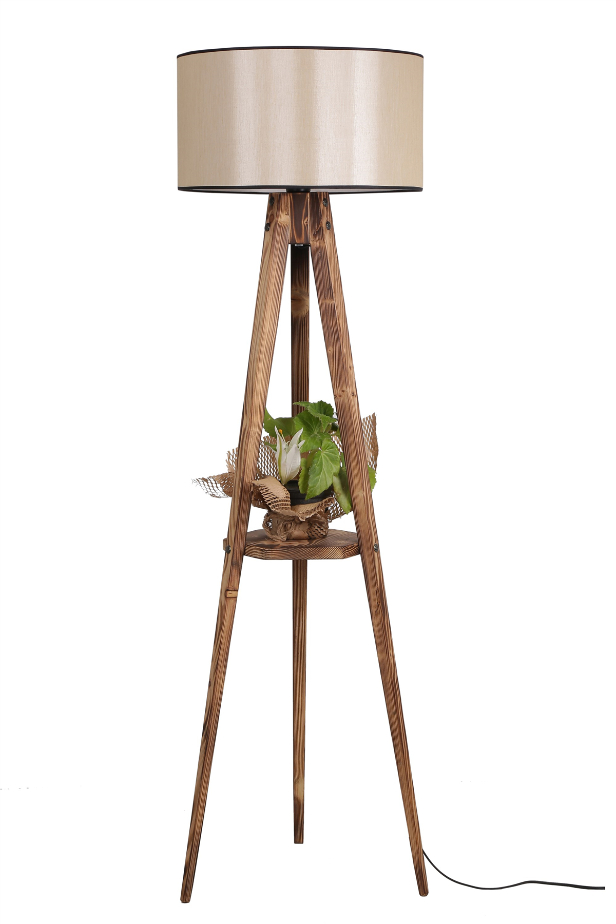 Sehbalı Tripod Yanık Lambader Silindir 15-3 Abajurlu