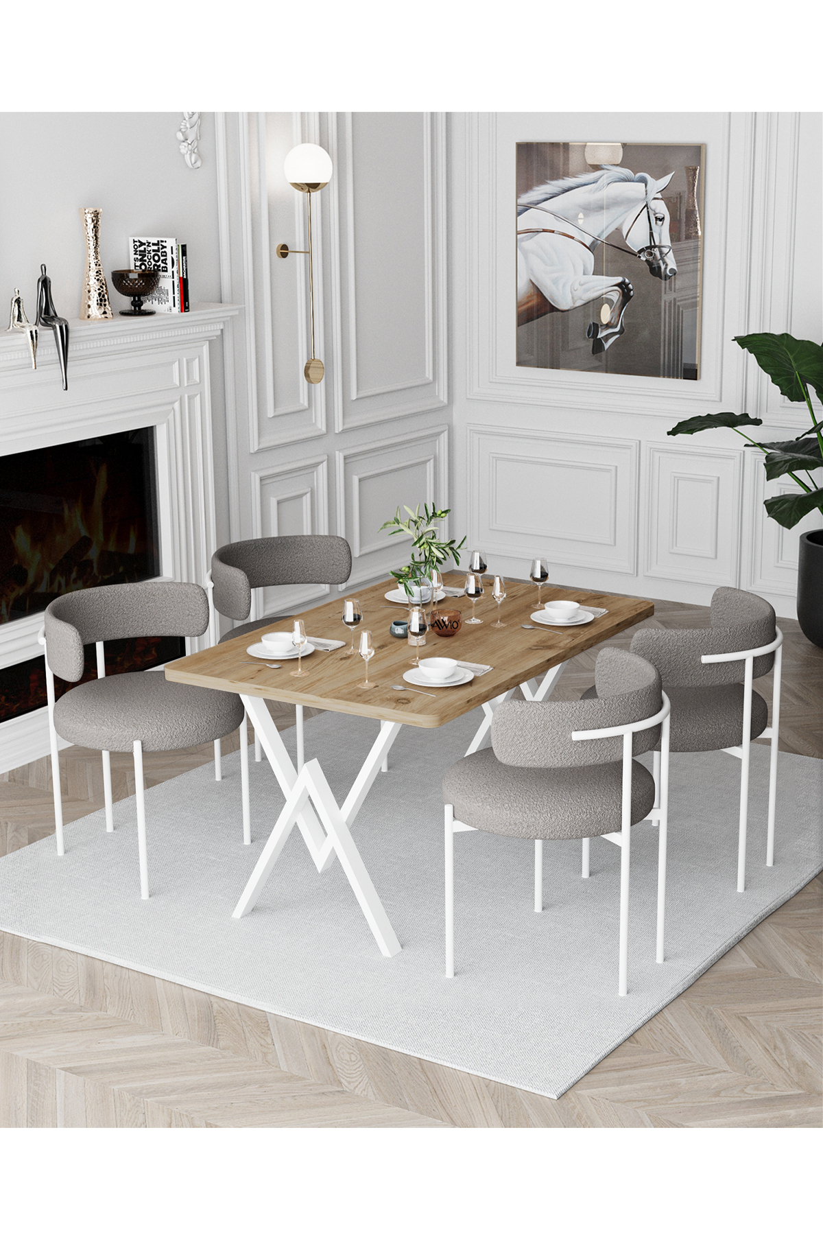 Trend Beyaz Teddy Sandalye 80x120 Yemek Masası Mutfak Masası 4 Kişilik Masa Sandalye Takımı Akça