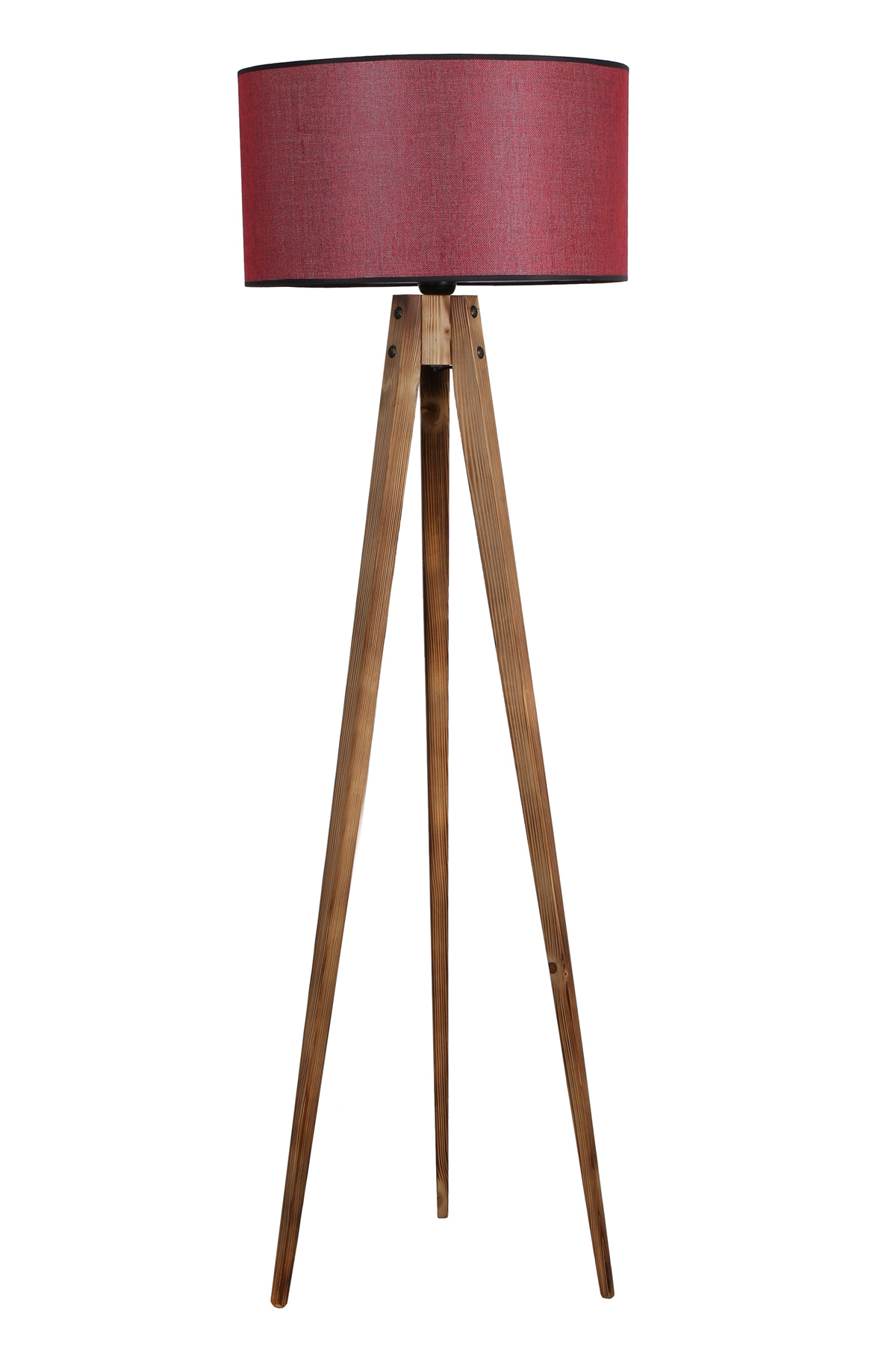 Tripod Yanık Lambader Silindir Koyu Bordo Abajurlu