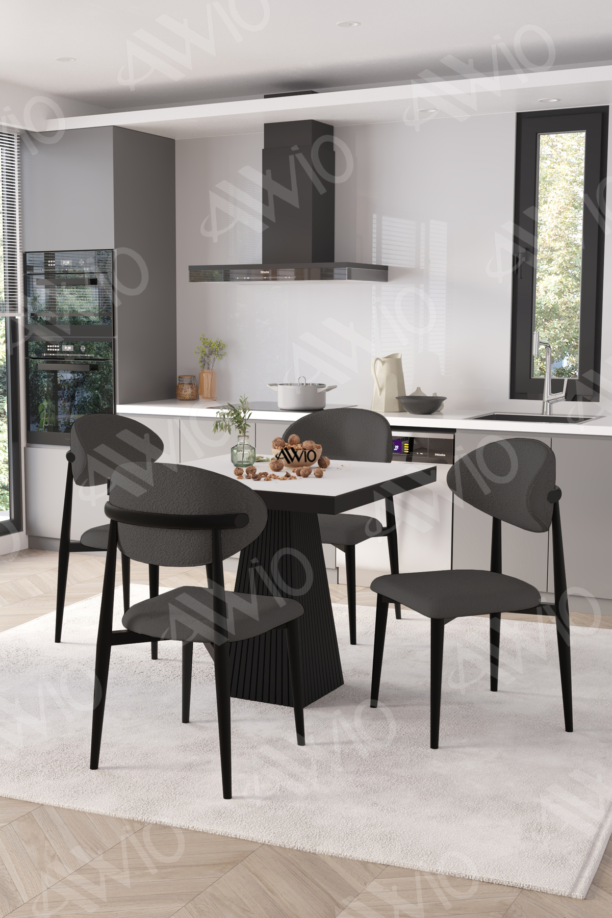 Vanessa Siyah Polo Metal Sandalye 90x90 Kare Yemek Masası Mutfak Masası Masa Sandalye Takımı Beyaz