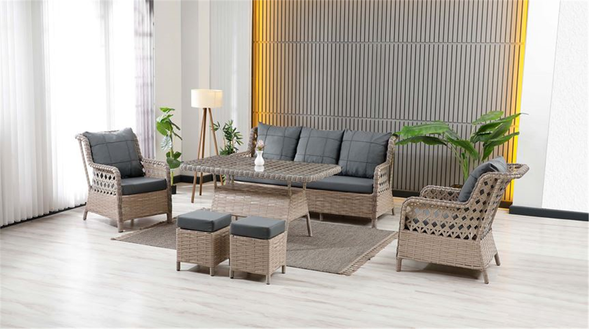 Vilza Rattan Set 3+1+1 2Puf Cappucino Zgz