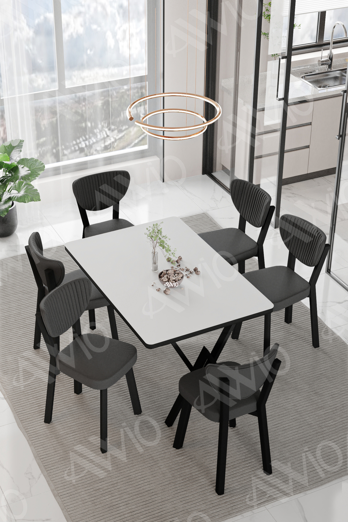 Vina Elma Sandalye 80x140 Yemek Masası Mutfak Masası 6 Kişilik Masa Sandalye Takım Beyaz