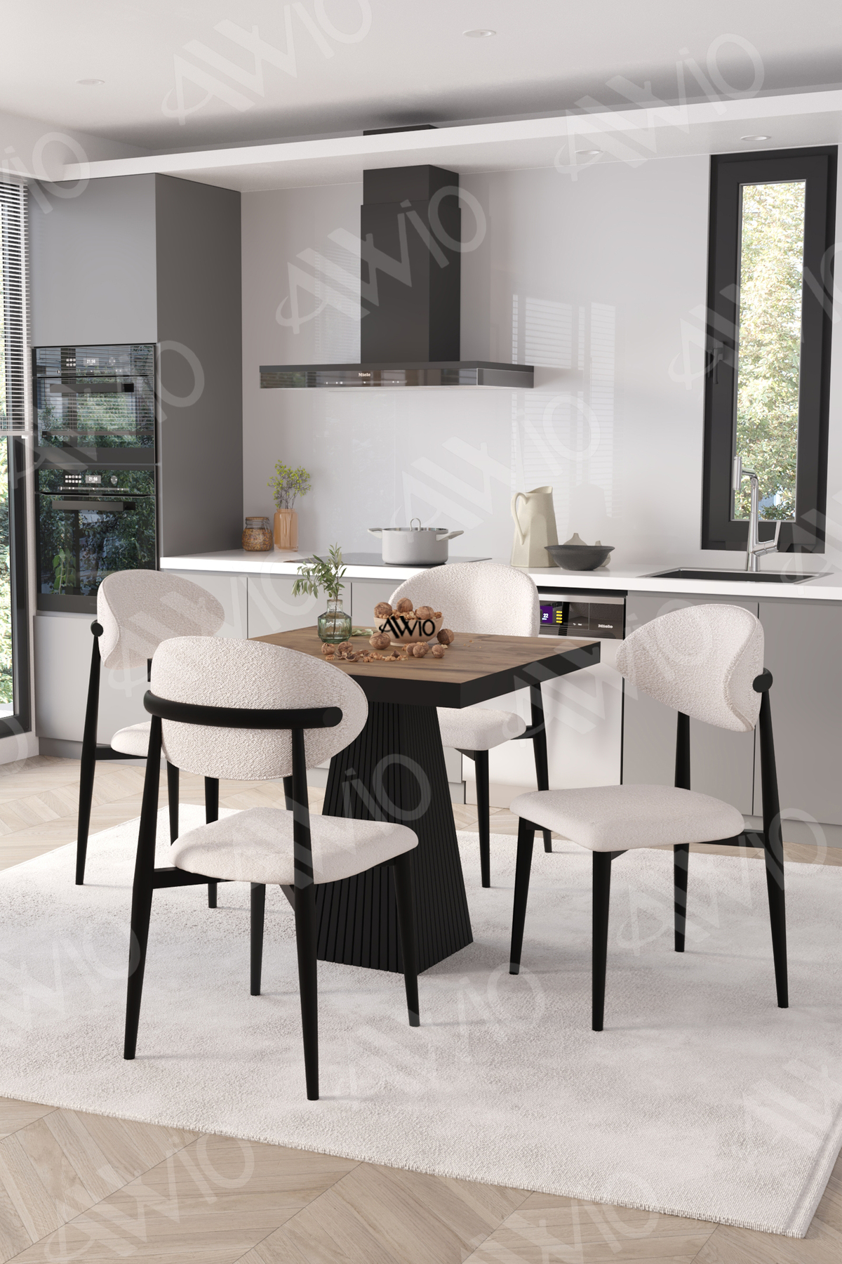 Viola Siyah Polo Metal Sandalye 90x90 Kare Yemek Masası Mutfak Masası Masa Sandalye Takımı Akça