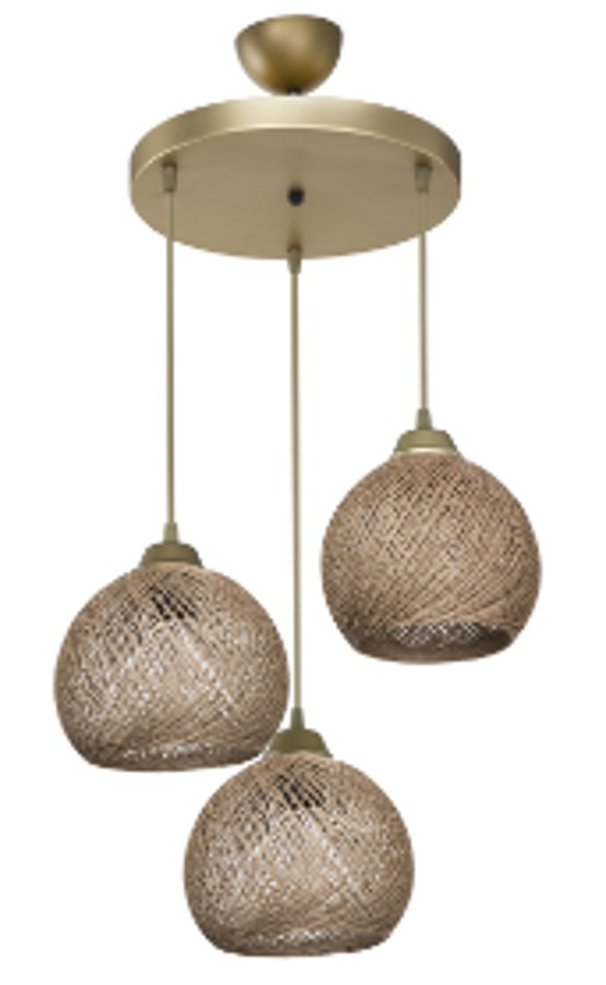 Yumak 3Lu Avize Gold Kasa - Kahve Csapka-Mdl.4894