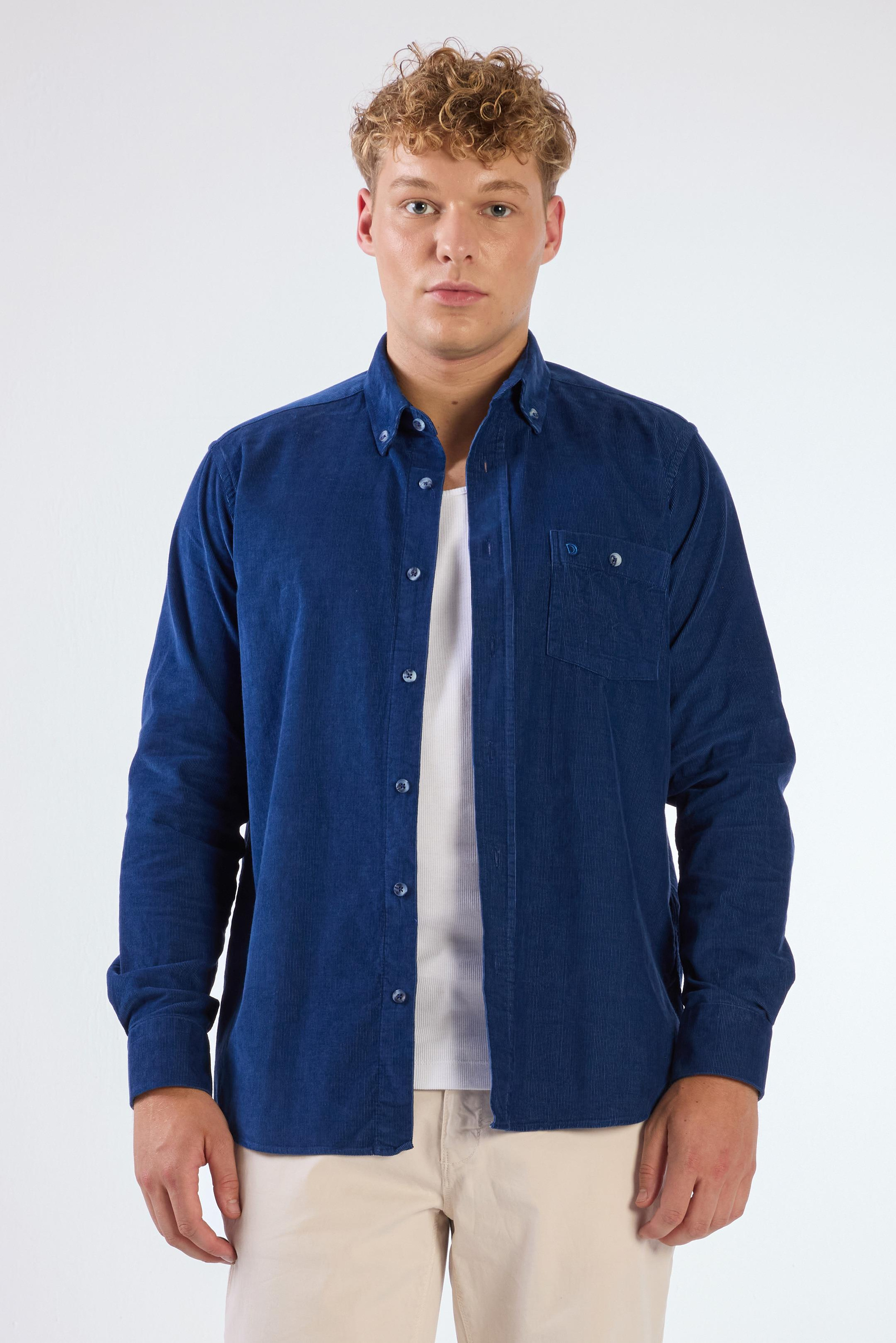 A.LACİVERT   FİTİLLİ ERKEK GÖMLEK - REGULAR FIT