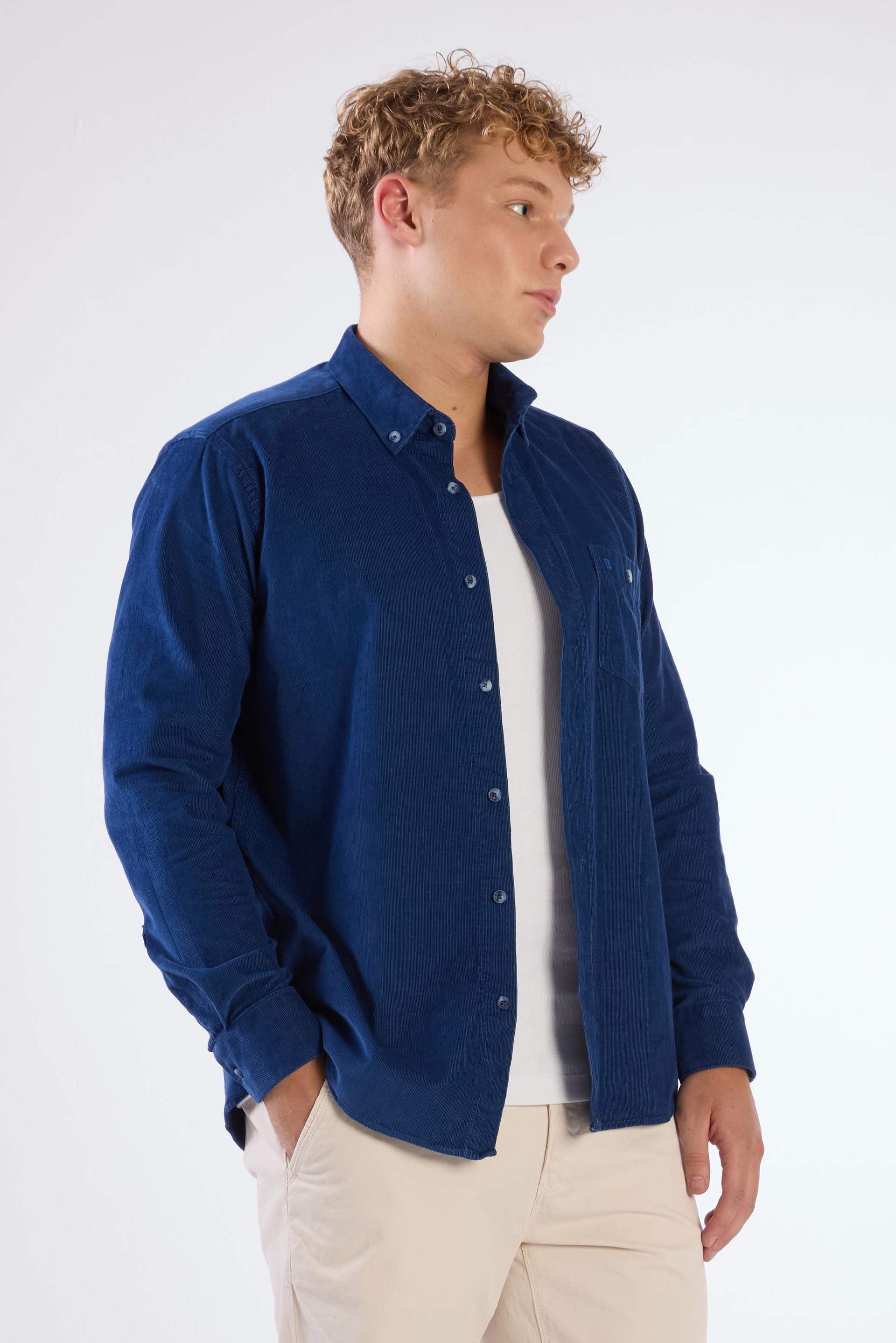 A.LACİVERT   FİTİLLİ ERKEK GÖMLEK - REGULAR FIT